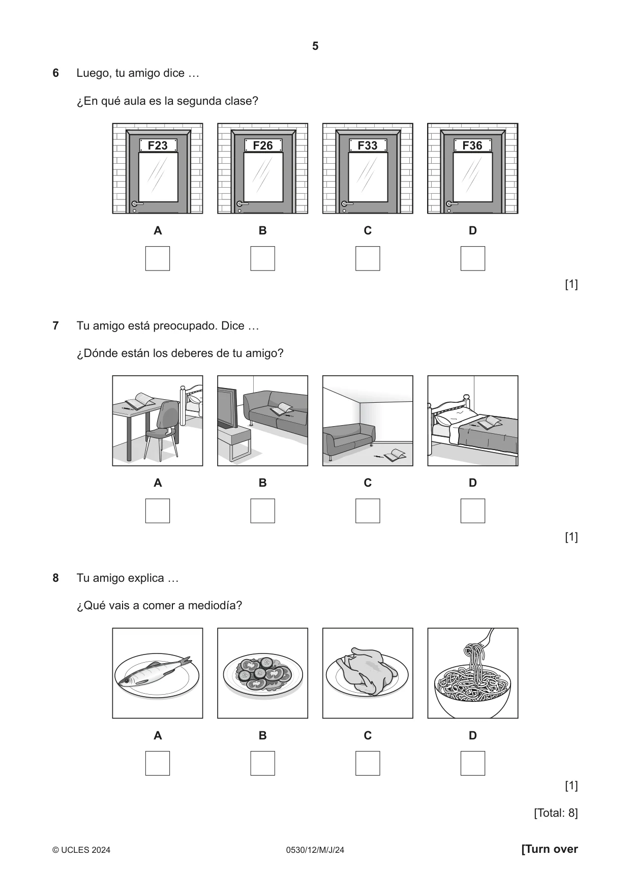 Cambridge IGCSE Spanish - Foreign Language 0530 2024 May/June Paper 1 · Variant 2 question paper, page 5 of 16