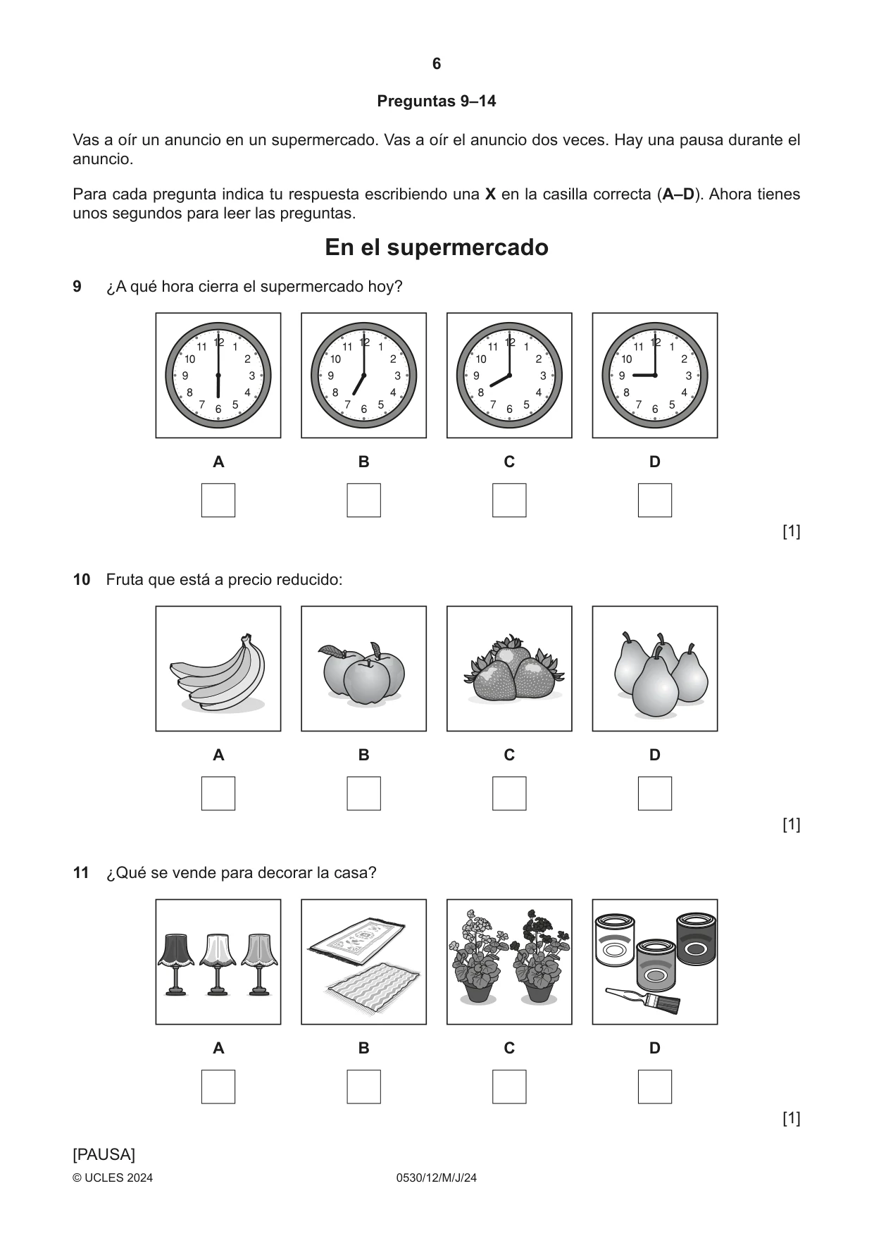 Cambridge IGCSE Spanish - Foreign Language 0530 2024 May/June Paper 1 · Variant 2 question paper, page 6 of 16