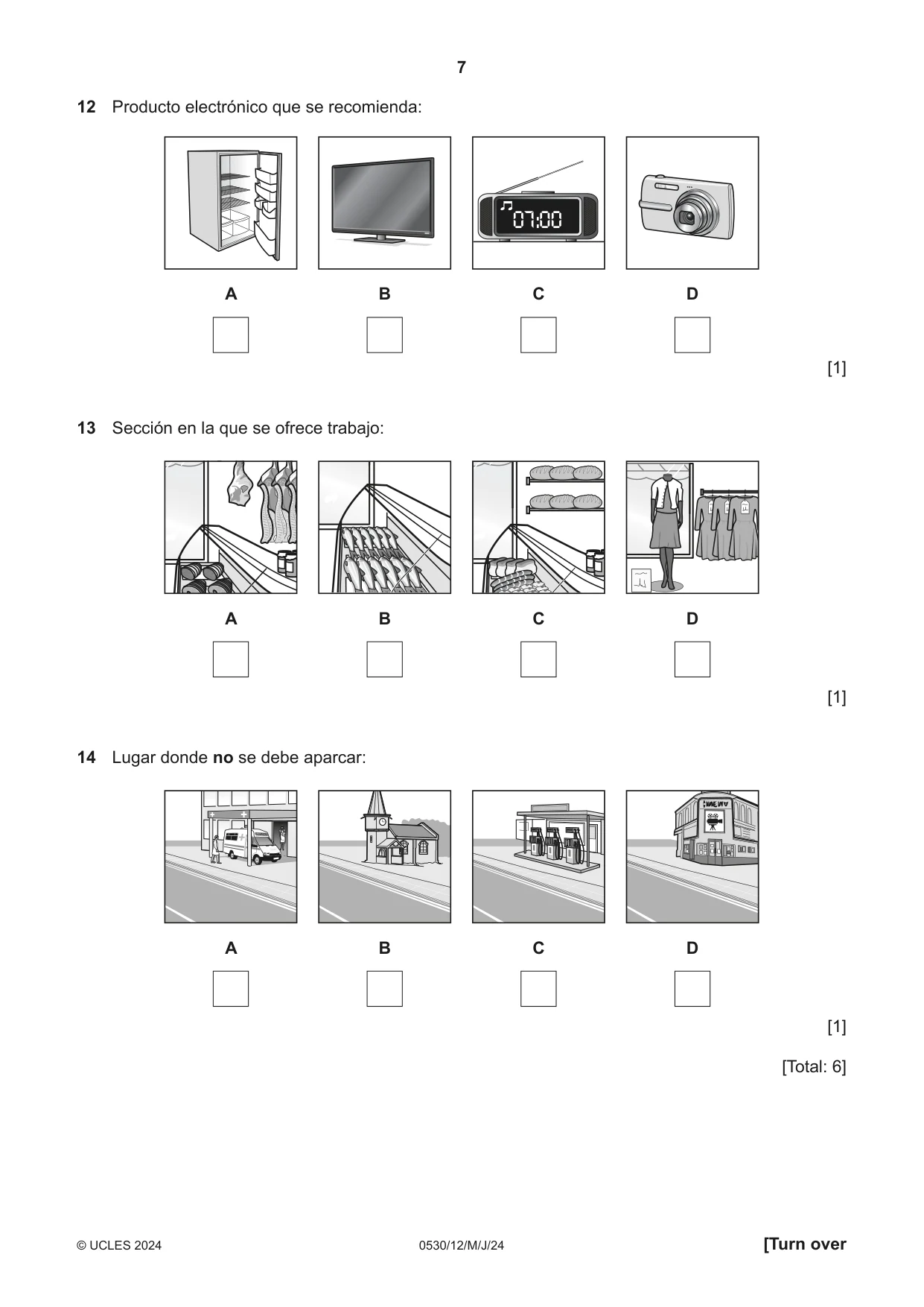 Cambridge IGCSE Spanish - Foreign Language 0530 2024 May/June Paper 1 · Variant 2 question paper, page 7 of 16