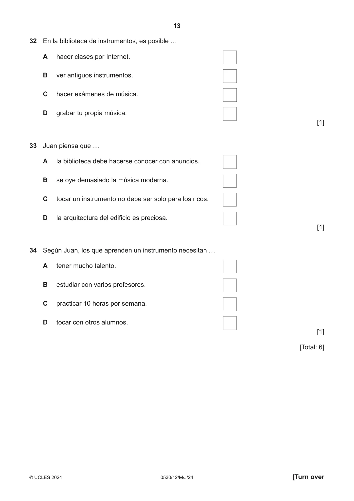 Cambridge IGCSE Spanish - Foreign Language 0530 2024 May/June Paper 1 · Variant 2 question paper, page 13 of 16