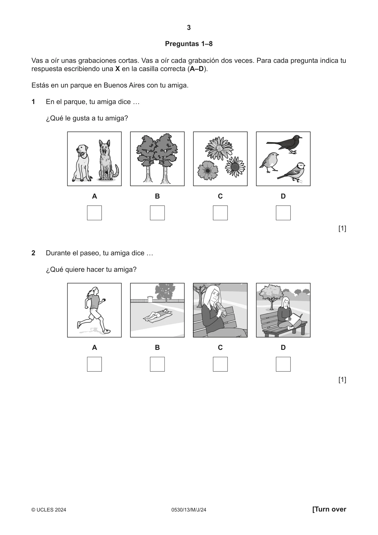Cambridge IGCSE Spanish - Foreign Language 0530 2024 May/June Paper 1 · Variant 3 question paper, page 3 of 16
