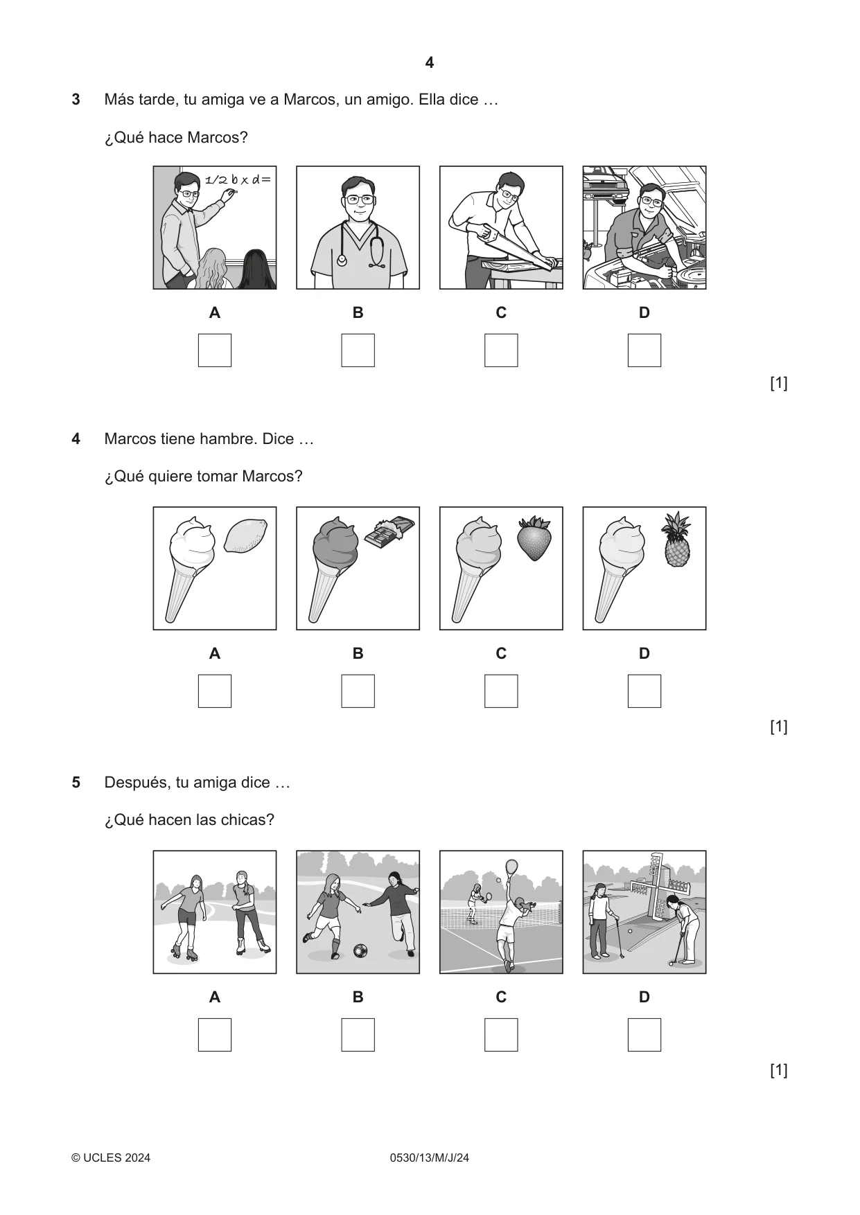 Cambridge IGCSE Spanish - Foreign Language 0530 2024 May/June Paper 1 · Variant 3 question paper, page 4 of 16