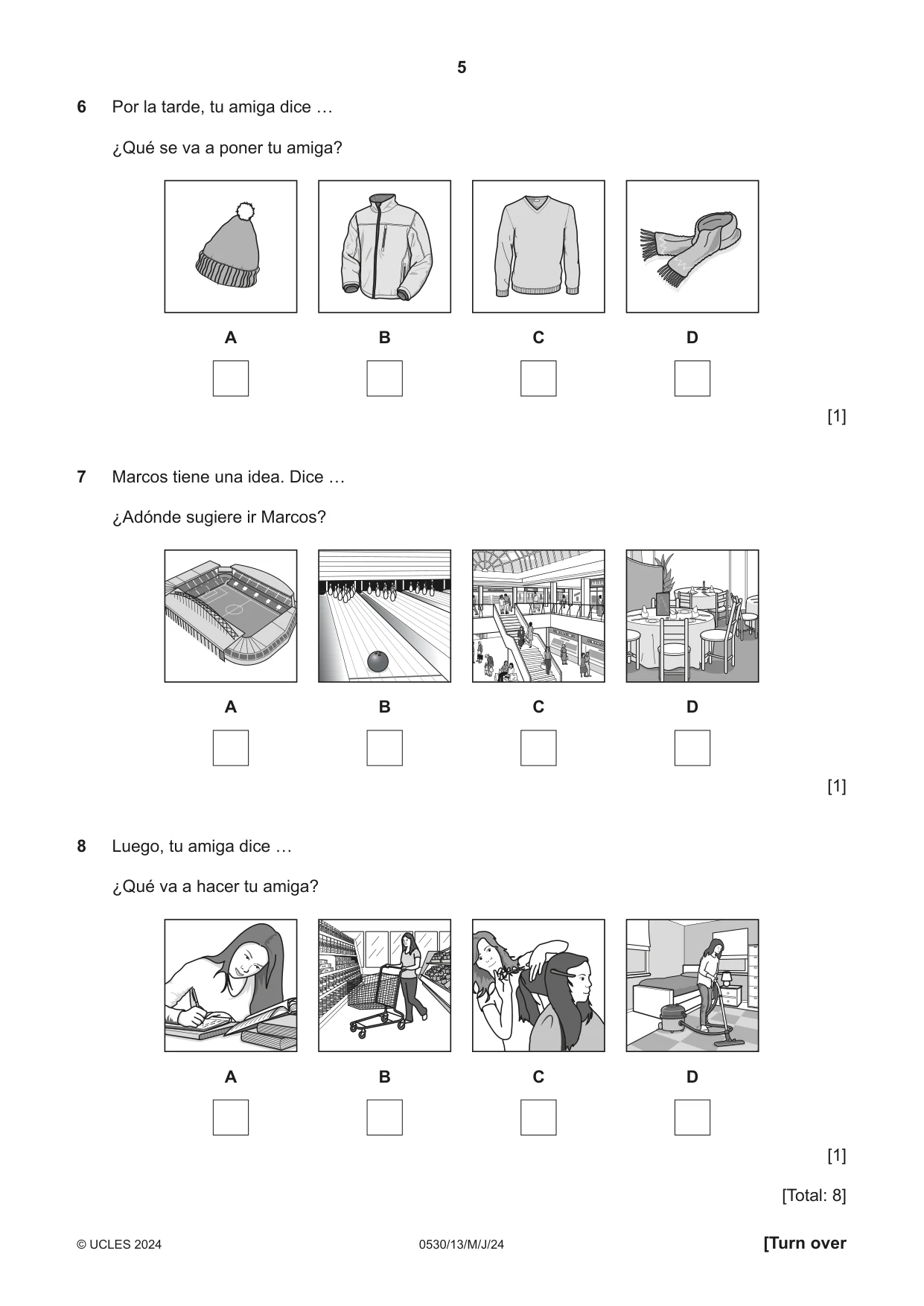 Cambridge IGCSE Spanish - Foreign Language 0530 2024 May/June Paper 1 · Variant 3 question paper, page 5 of 16