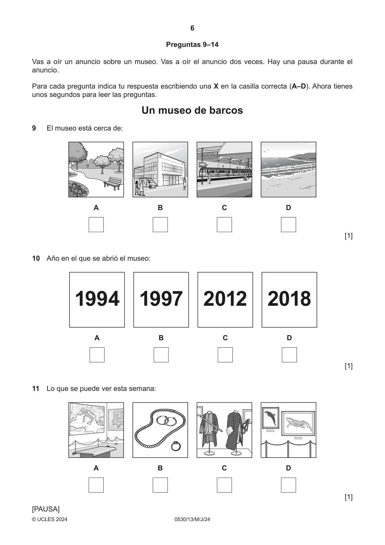 Cambridge IGCSE Spanish - Foreign Language 0530 2024 May/June Paper 1 · Variant 3 question paper, page 6 of 16