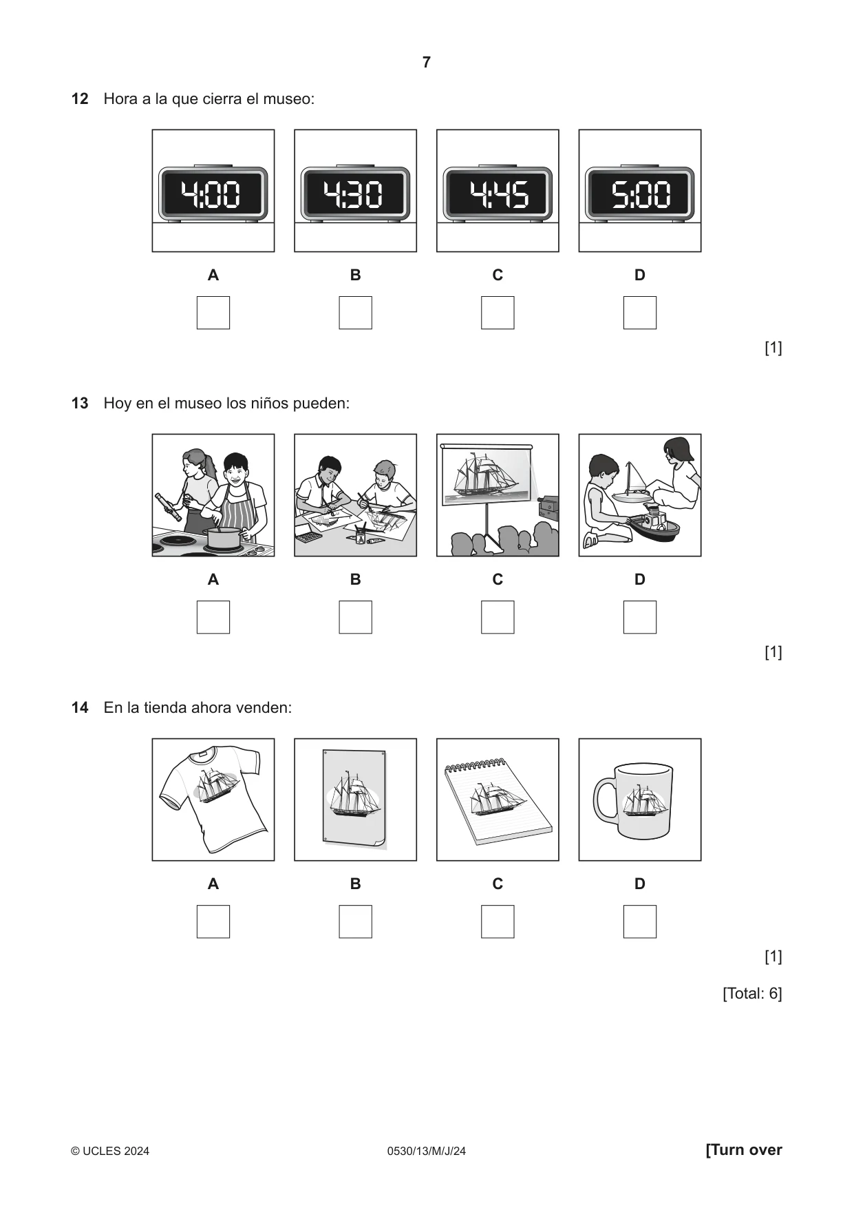 Cambridge IGCSE Spanish - Foreign Language 0530 2024 May/June Paper 1 · Variant 3 question paper, page 7 of 16