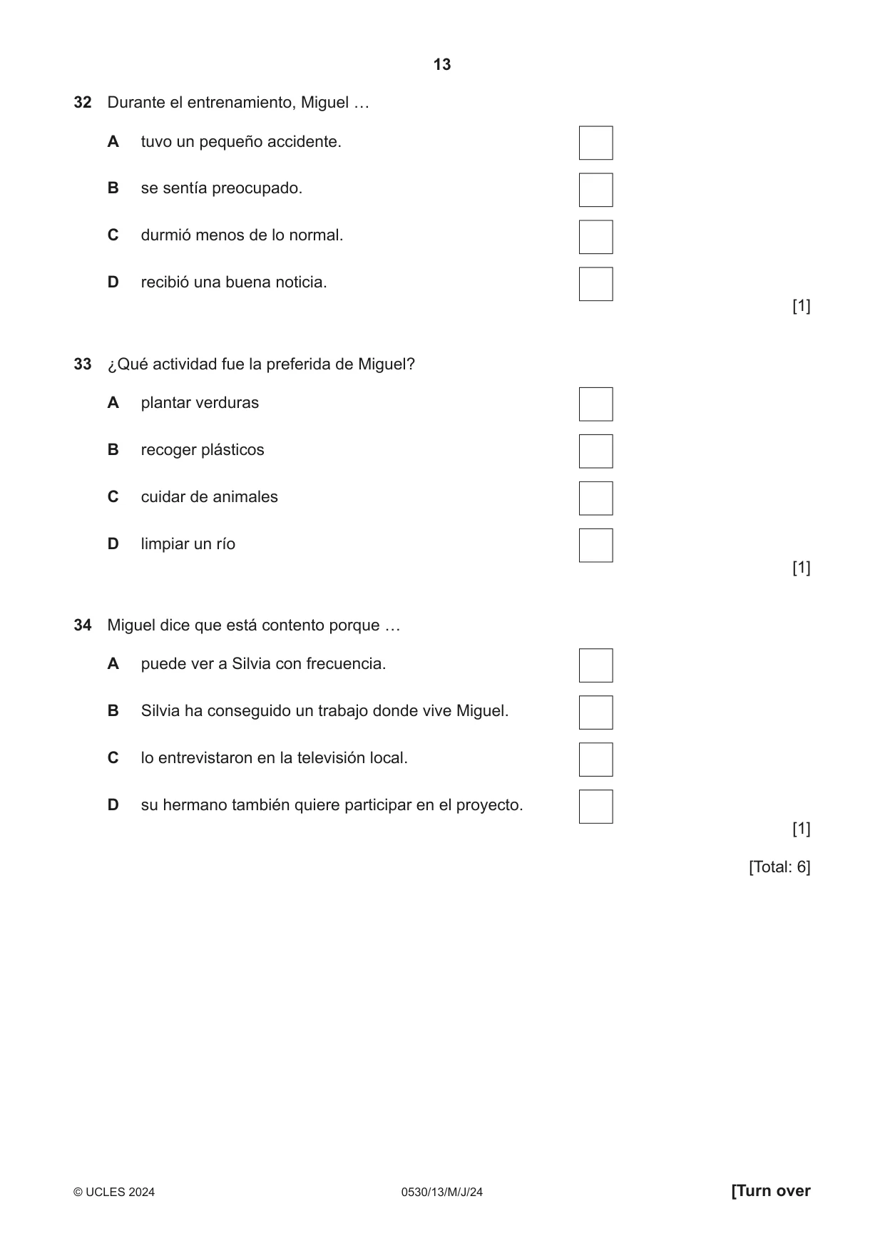 Cambridge IGCSE Spanish - Foreign Language 0530 2024 May/June Paper 1 · Variant 3 question paper, page 13 of 16