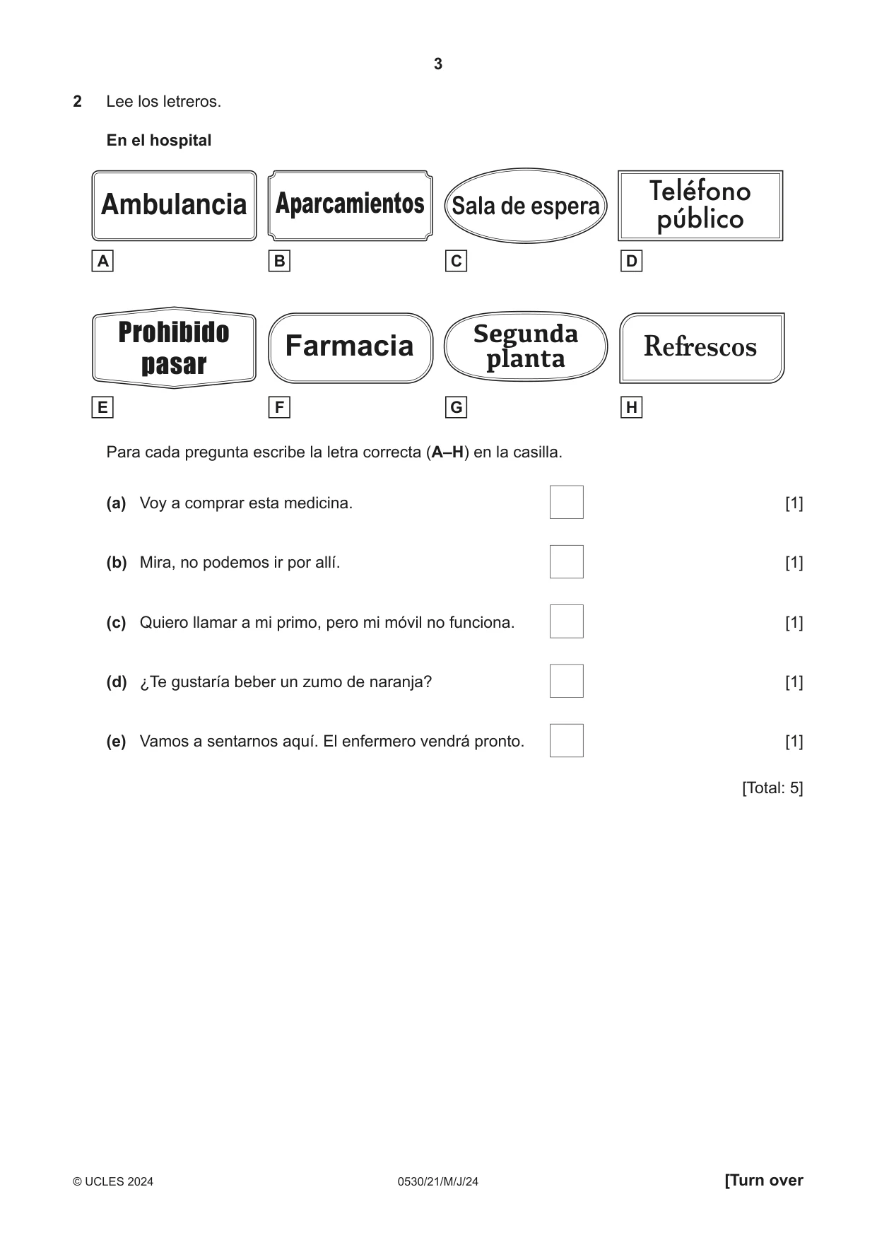 Cambridge IGCSE Spanish - Foreign Language 0530 2024 May/June Paper 2 · Variant 1 question paper, page 3 of 12