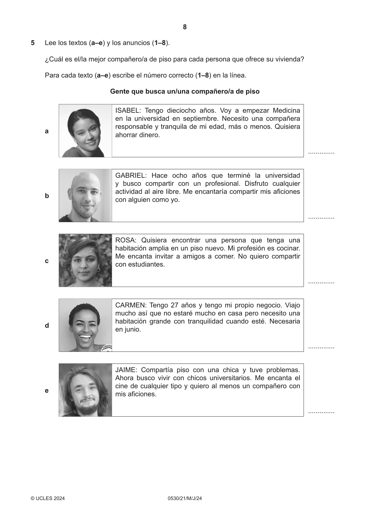 Cambridge IGCSE Spanish - Foreign Language 0530 2024 May/June Paper 2 · Variant 1 question paper, page 8 of 12
