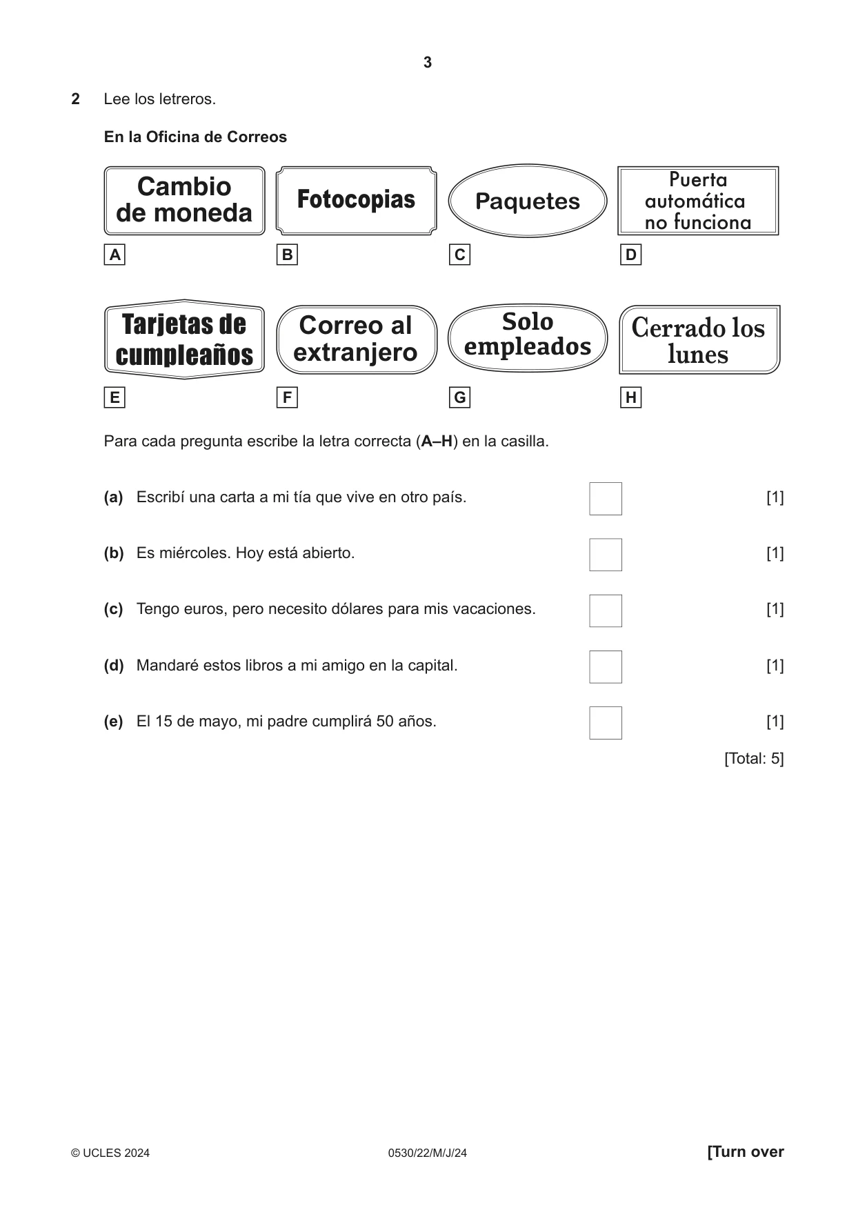 Cambridge IGCSE Spanish - Foreign Language 0530 2024 May/June Paper 2 · Variant 2 question paper, page 3 of 12