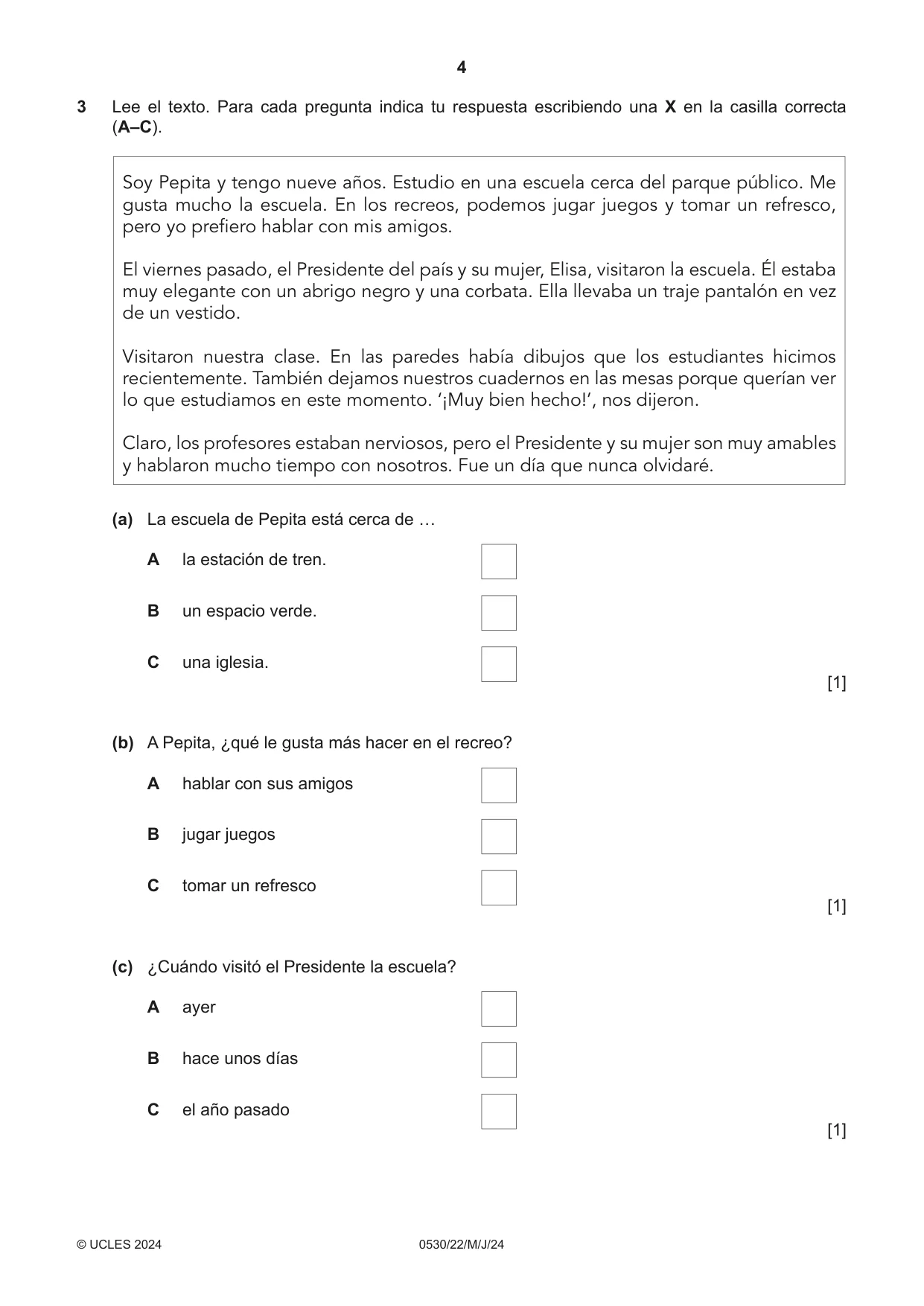 Cambridge IGCSE Spanish - Foreign Language 0530 2024 May/June Paper 2 · Variant 2 question paper, page 4 of 12
