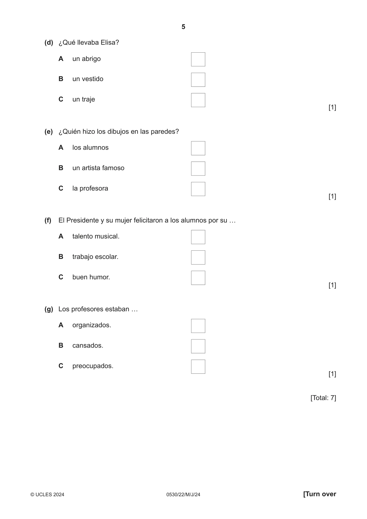 Cambridge IGCSE Spanish - Foreign Language 0530 2024 May/June Paper 2 · Variant 2 question paper, page 5 of 12