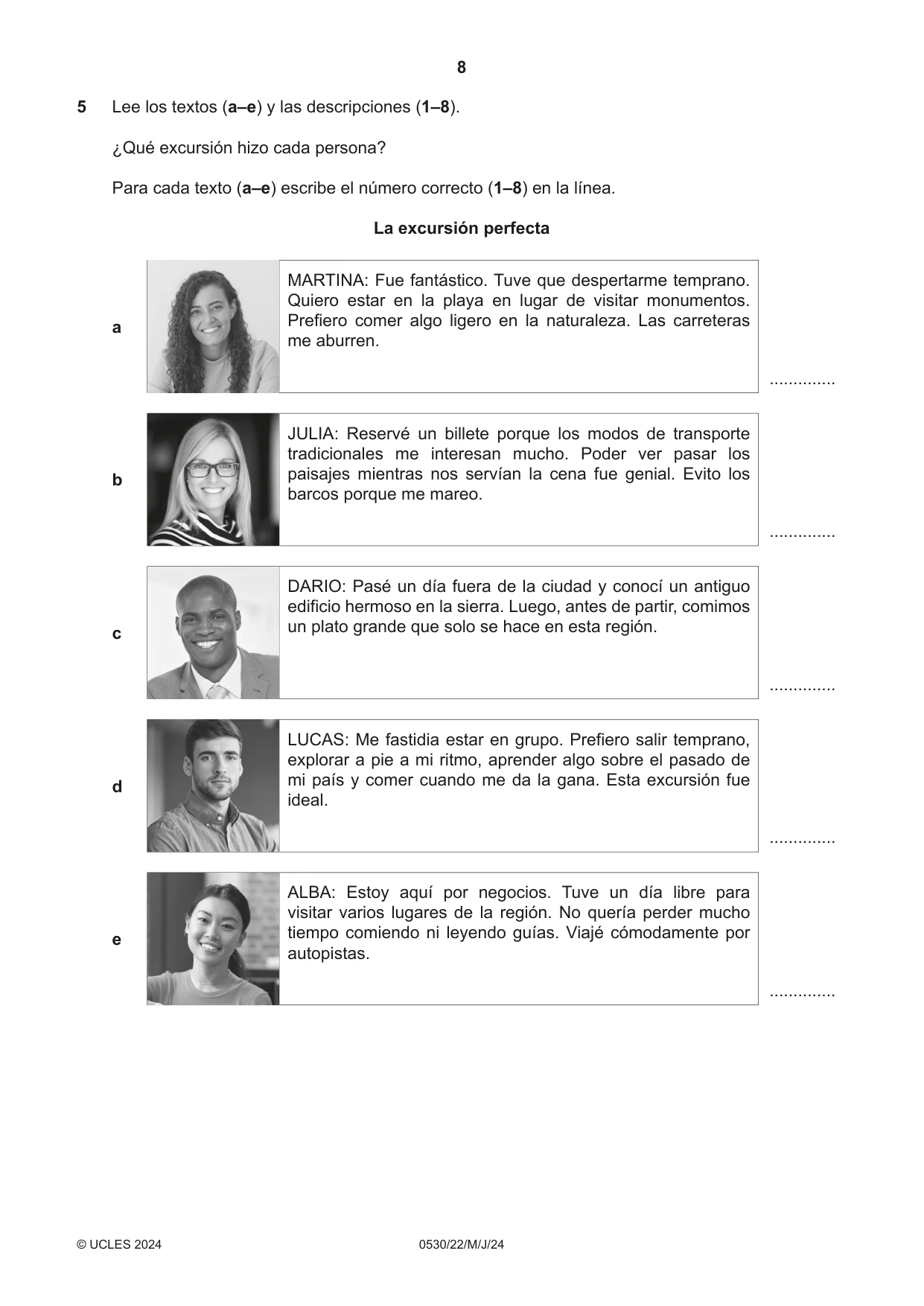 Cambridge IGCSE Spanish - Foreign Language 0530 2024 May/June Paper 2 · Variant 2 question paper, page 8 of 12