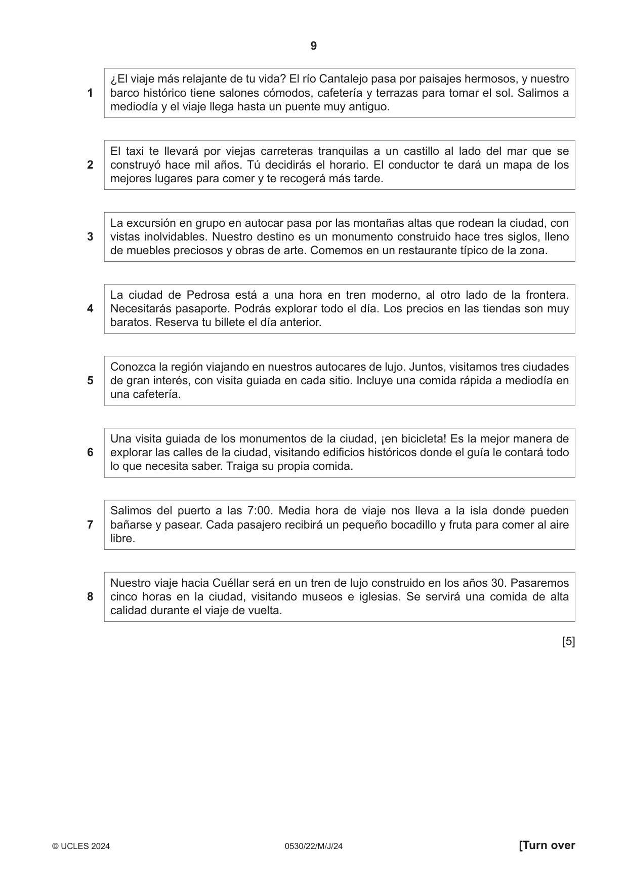 Cambridge IGCSE Spanish - Foreign Language 0530 2024 May/June Paper 2 · Variant 2 question paper, page 9 of 12