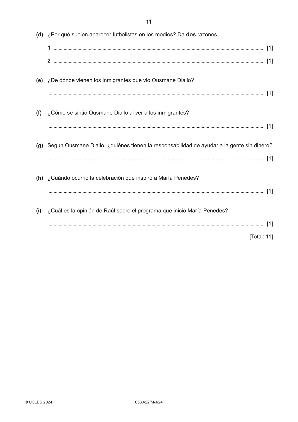 Cambridge IGCSE Spanish - Foreign Language 0530 2024 May/June Paper 2 · Variant 2 question paper, page 11 of 12