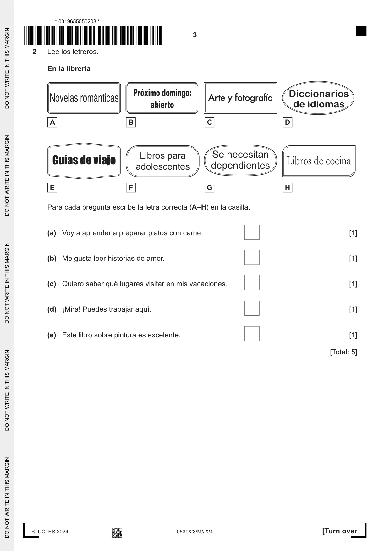 Cambridge IGCSE Spanish - Foreign Language 0530 2024 May/June Paper 2 · Variant 3 question paper, page 3 of 12