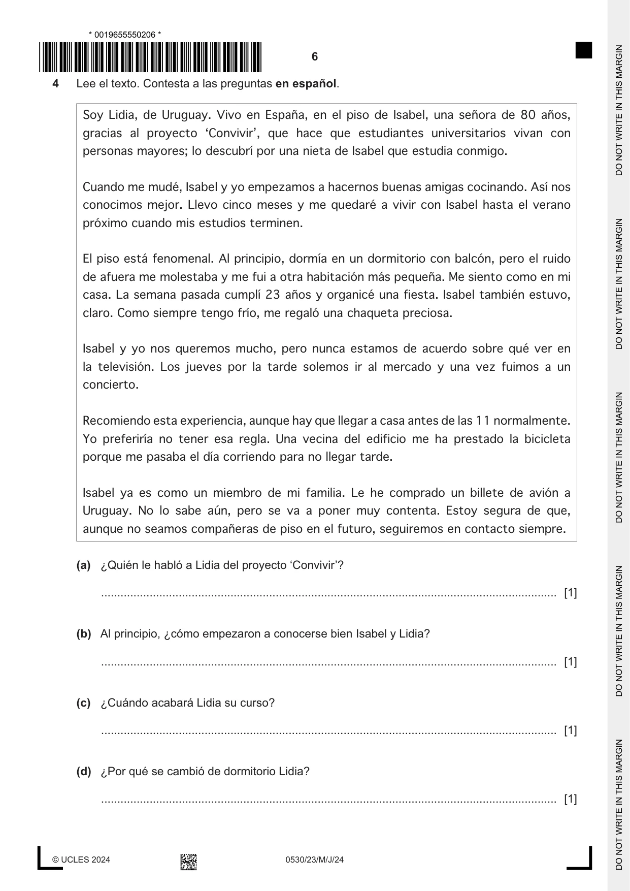Cambridge IGCSE Spanish - Foreign Language 0530 2024 May/June Paper 2 · Variant 3 question paper, page 6 of 12