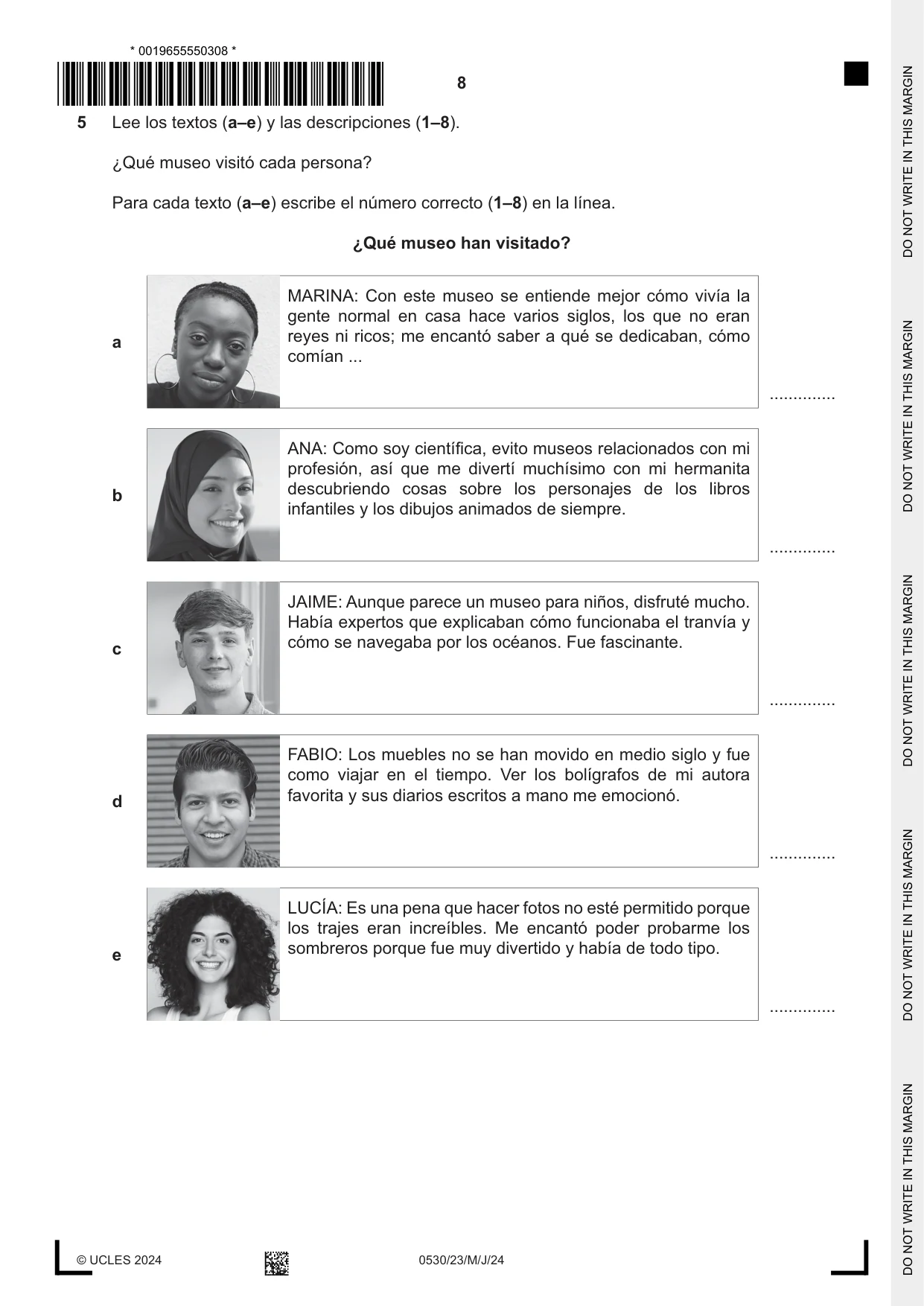 Cambridge IGCSE Spanish - Foreign Language 0530 2024 May/June Paper 2 · Variant 3 question paper, page 8 of 12