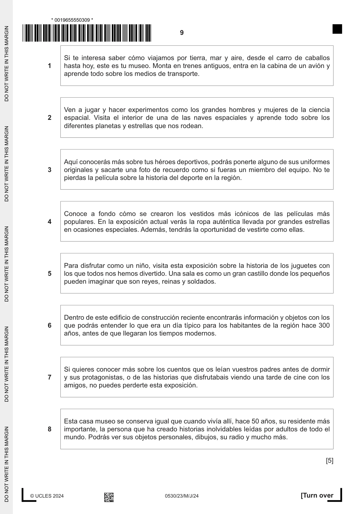 Cambridge IGCSE Spanish - Foreign Language 0530 2024 May/June Paper 2 · Variant 3 question paper, page 9 of 12