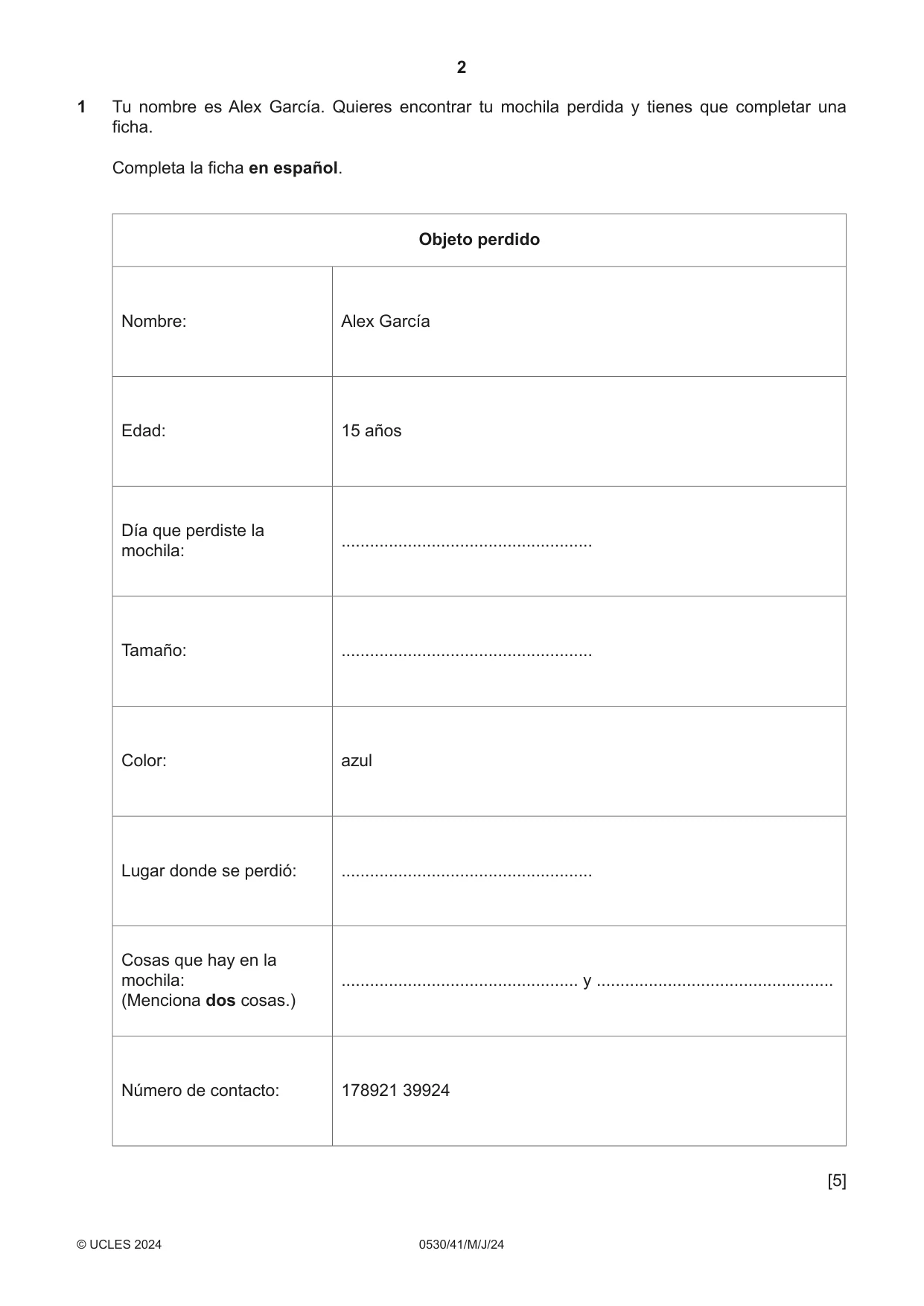 Cambridge IGCSE Spanish - Foreign Language 0530 2024 May/June Paper 4 · Variant 1 question paper, page 2 of 8