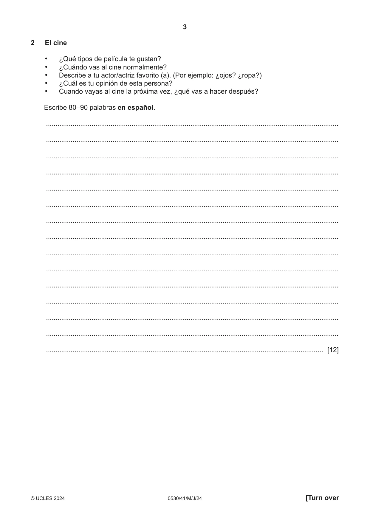 Cambridge IGCSE Spanish - Foreign Language 0530 2024 May/June Paper 4 · Variant 1 question paper, page 3 of 8