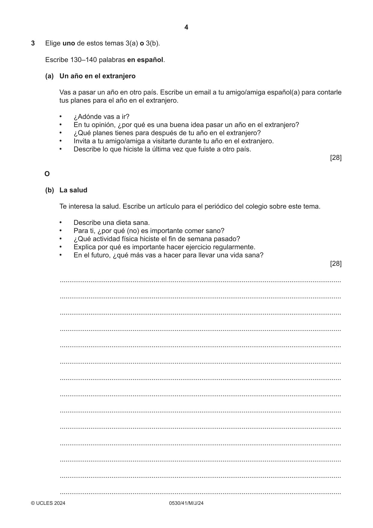 Cambridge IGCSE Spanish - Foreign Language 0530 2024 May/June Paper 4 · Variant 1 question paper, page 4 of 8