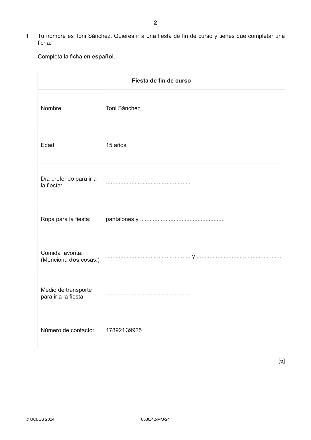 Cambridge IGCSE Spanish - Foreign Language 0530 2024 May/June Paper 4 · Variant 2 question paper, page 2 of 8