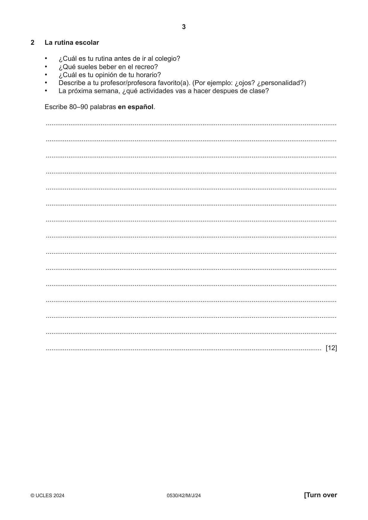 Cambridge IGCSE Spanish - Foreign Language 0530 2024 May/June Paper 4 · Variant 2 question paper, page 3 of 8