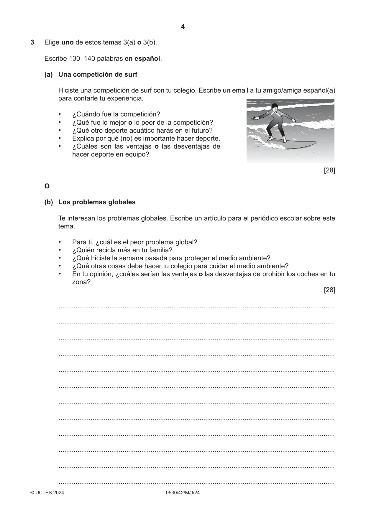 Cambridge IGCSE Spanish - Foreign Language 0530 2024 May/June Paper 4 · Variant 2 question paper, page 4 of 8