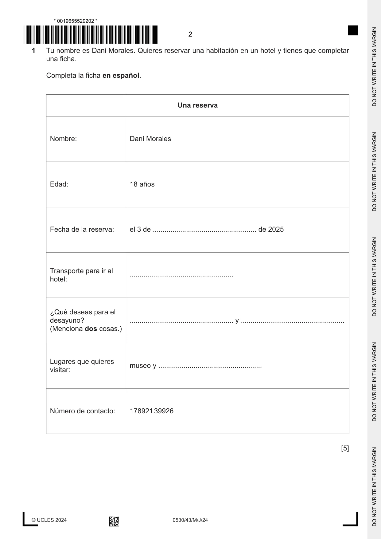 Cambridge IGCSE Spanish - Foreign Language 0530 2024 May/June Paper 4 · Variant 3 question paper, page 2 of 8