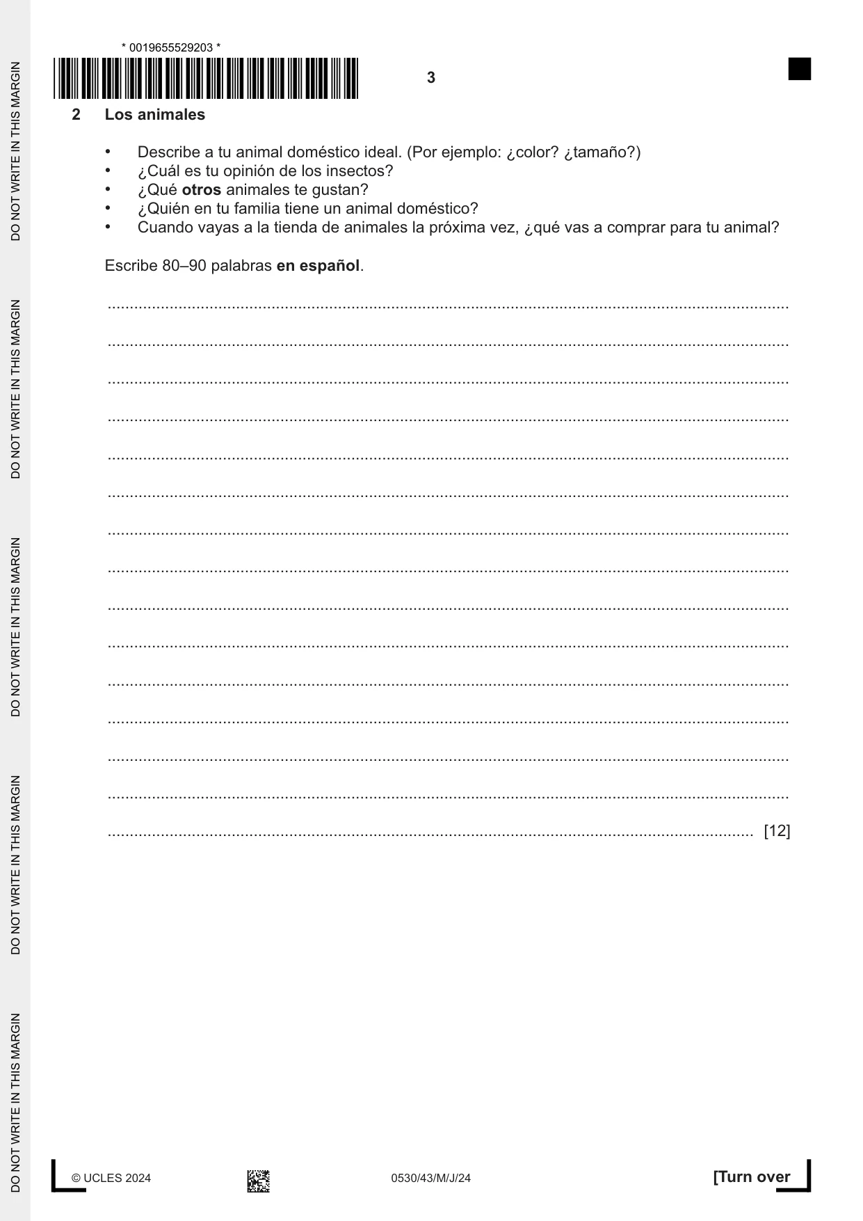 Cambridge IGCSE Spanish - Foreign Language 0530 2024 May/June Paper 4 · Variant 3 question paper, page 3 of 8