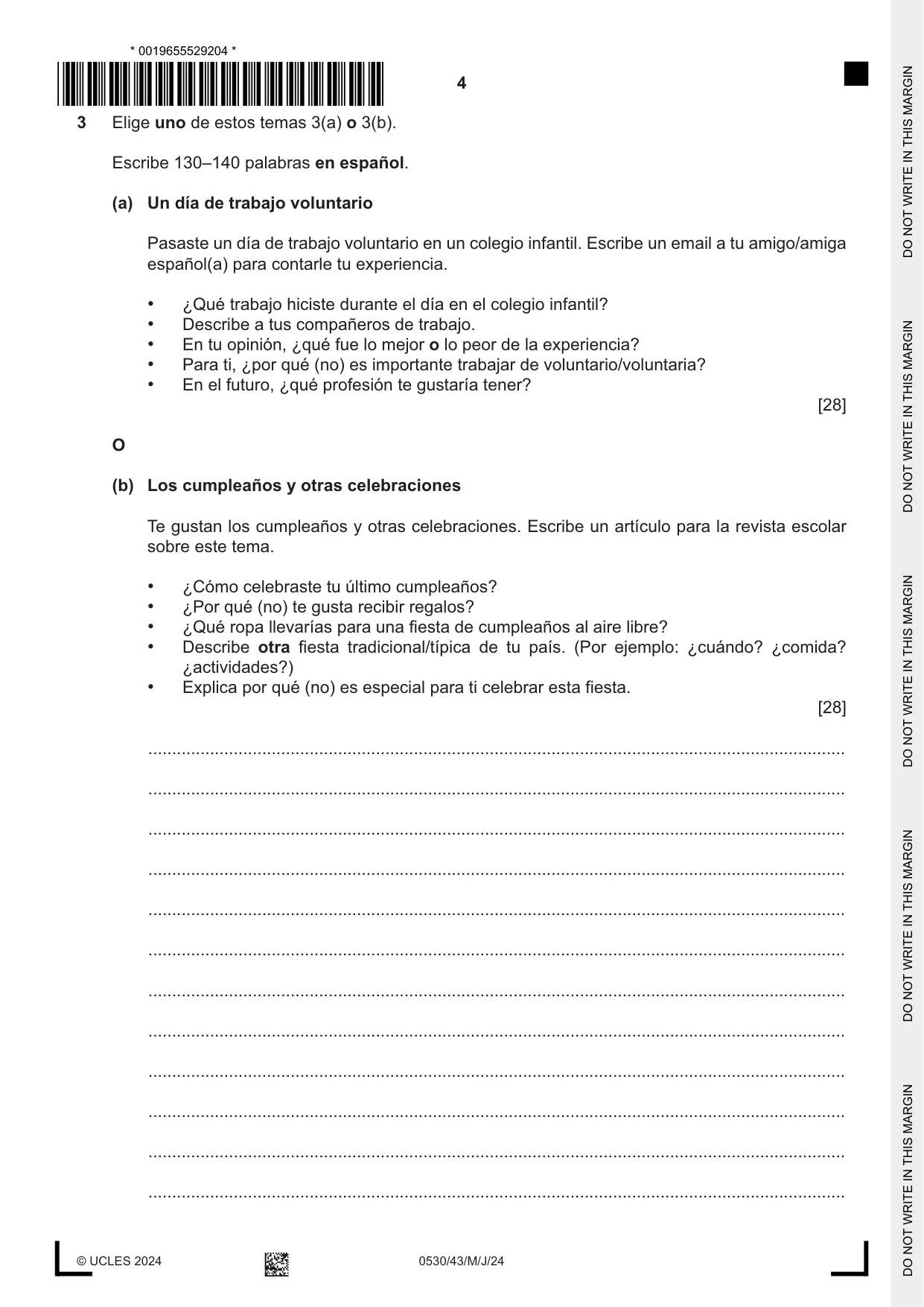 Cambridge IGCSE Spanish - Foreign Language 0530 2024 May/June Paper 4 · Variant 3 question paper, page 4 of 8