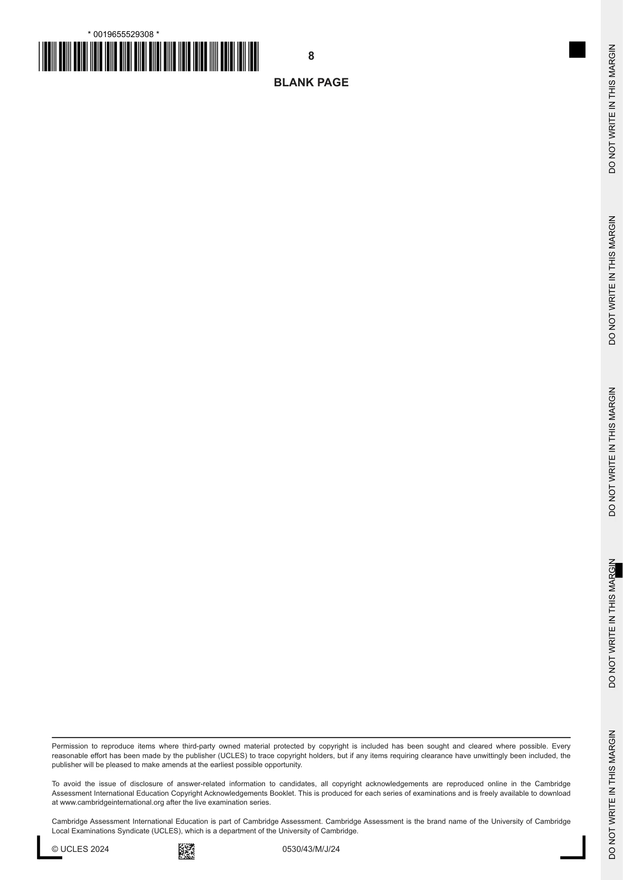Cambridge IGCSE Spanish - Foreign Language 0530 2024 May/June Paper 4 · Variant 3 question paper, page 8 of 8
