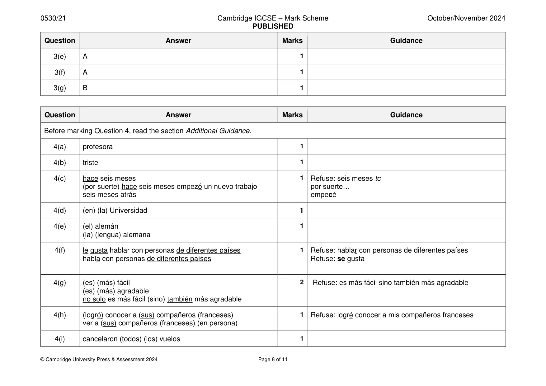 Mark scheme, page 8 of 11