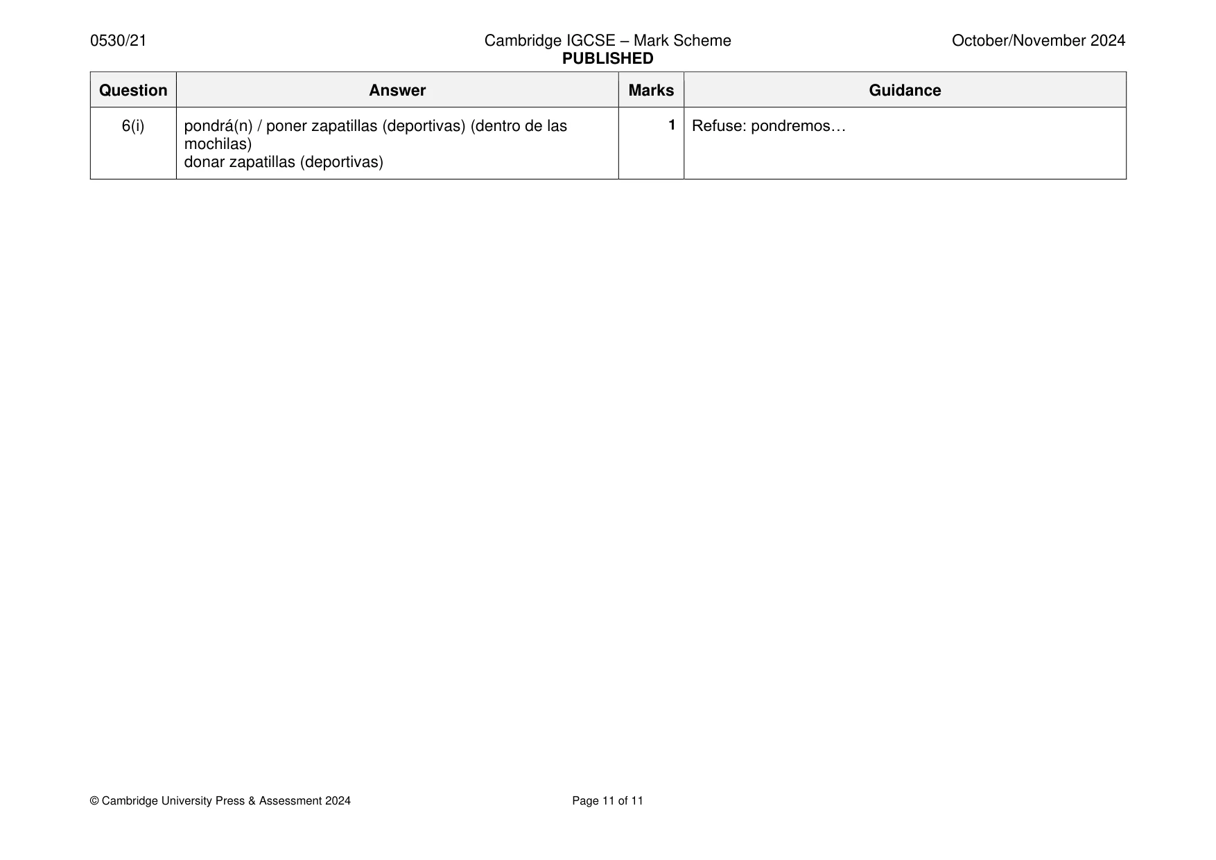Mark scheme, page 11 of 11
