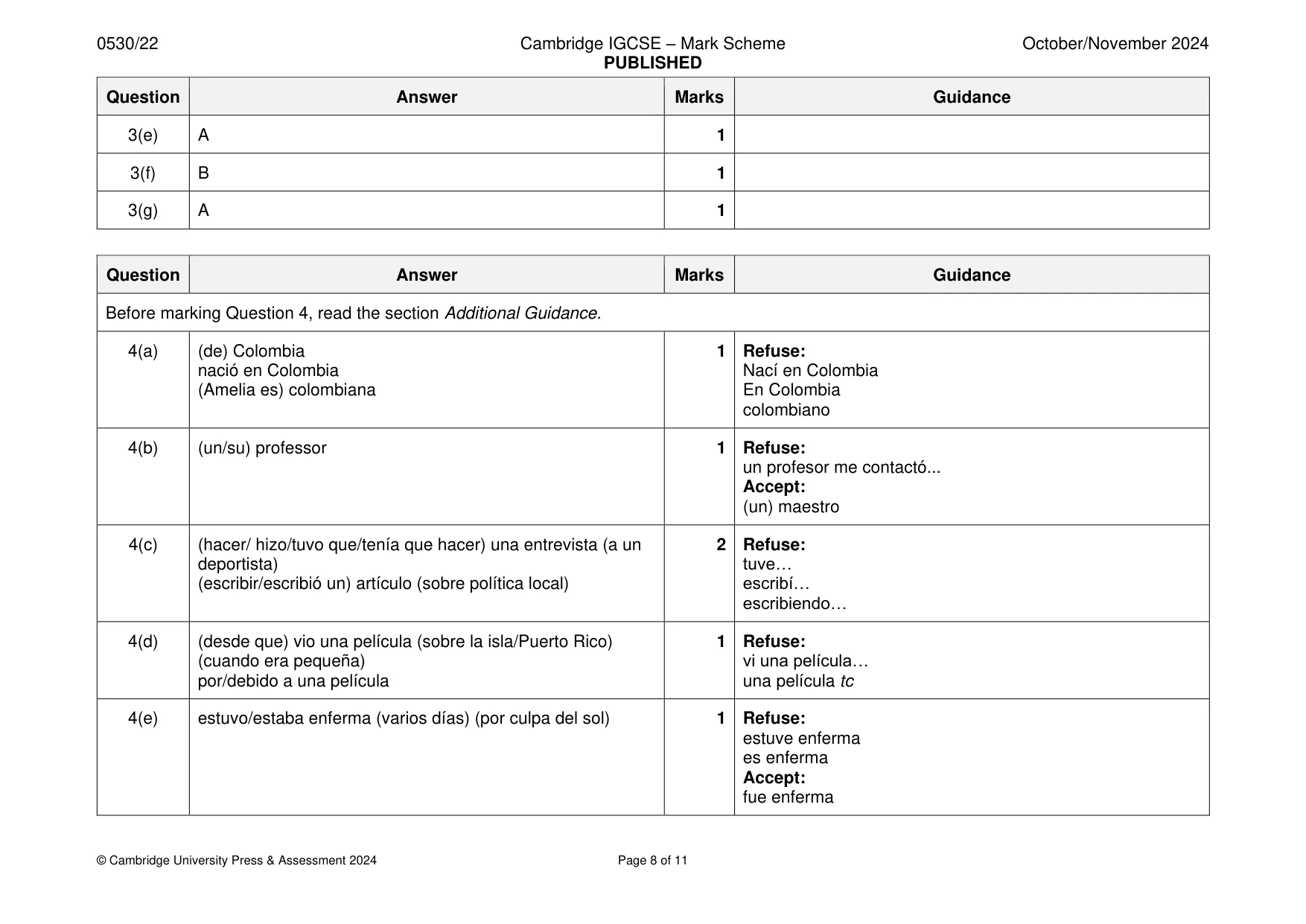 Mark scheme, page 8 of 11