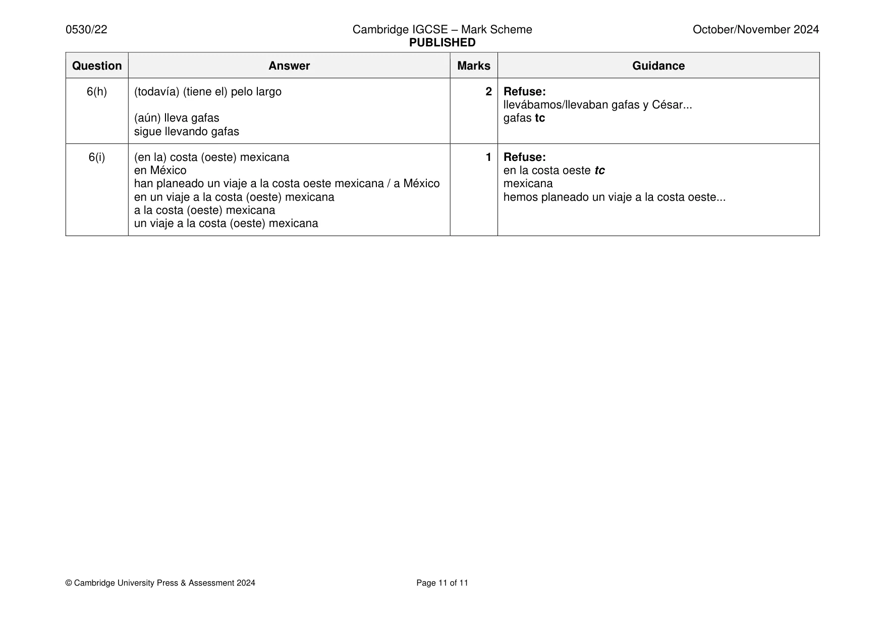 Mark scheme, page 11 of 11