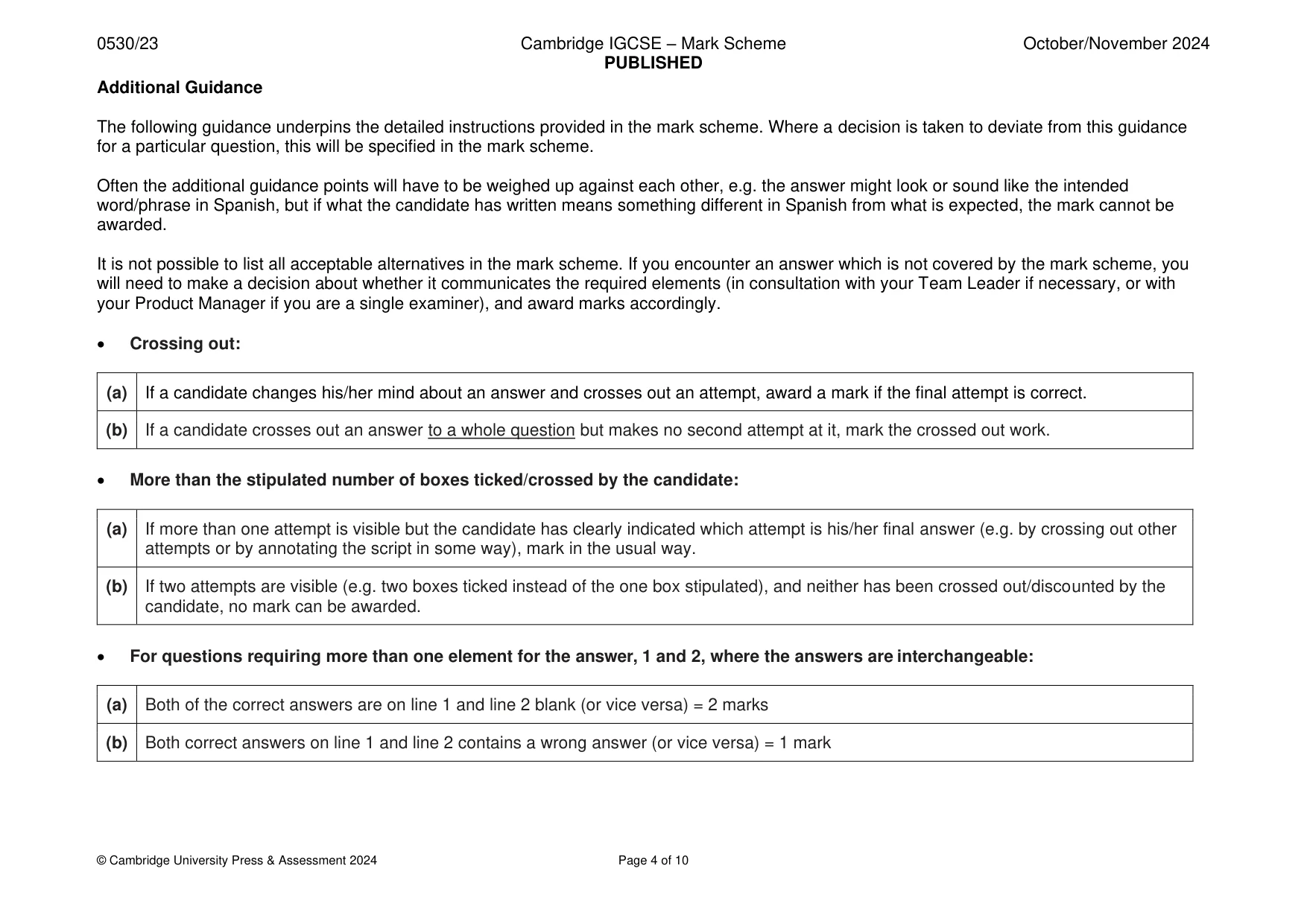 Mark scheme, page 4 of 10