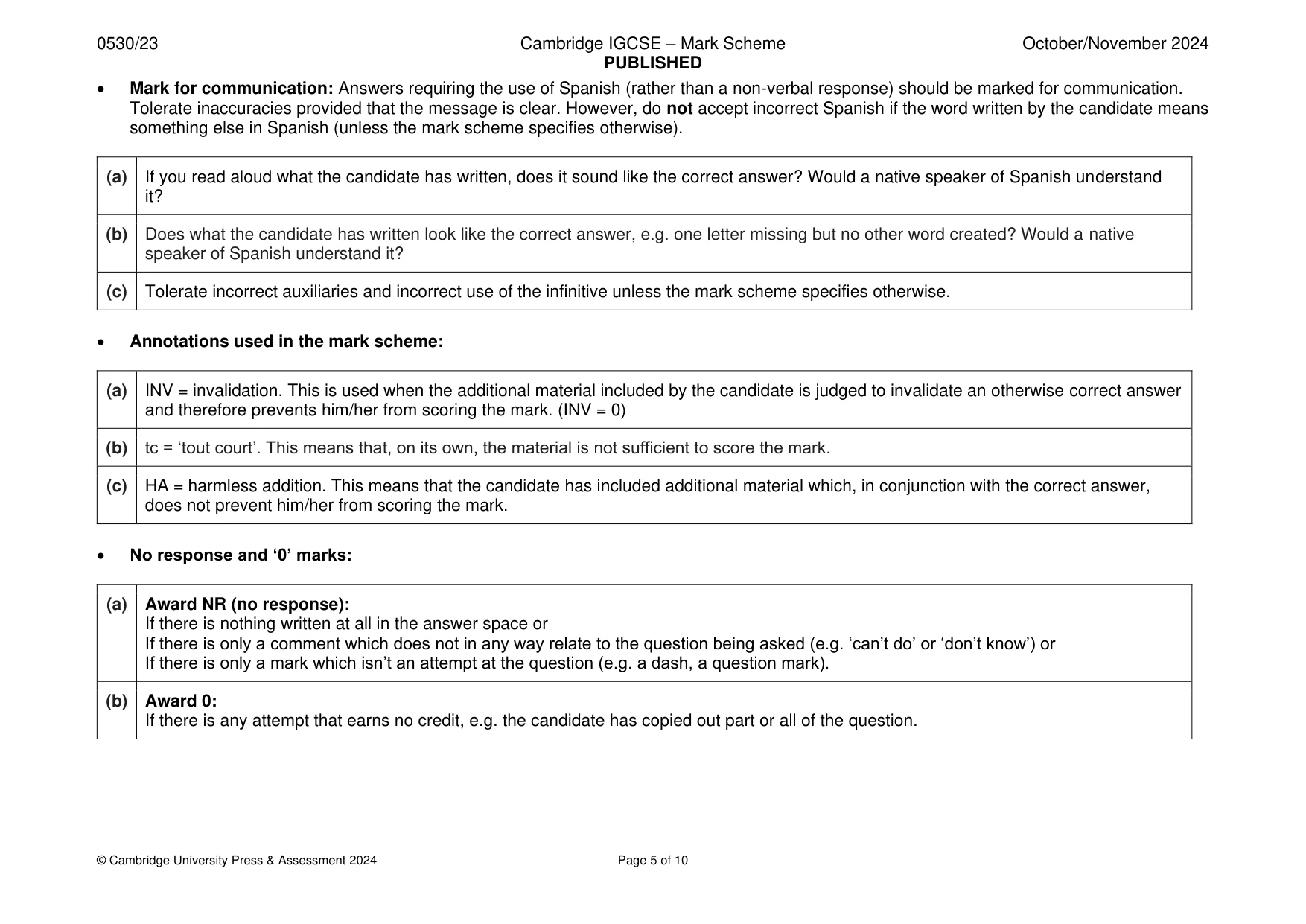 Mark scheme, page 5 of 10