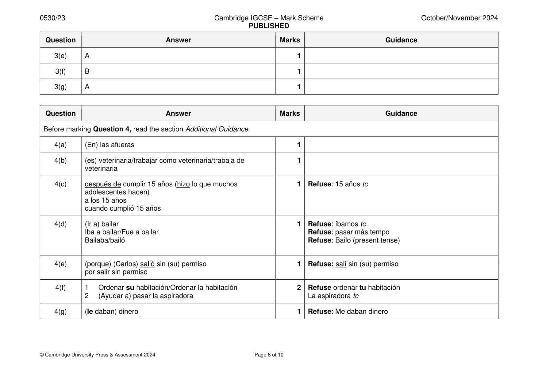 Mark scheme, page 8 of 10
