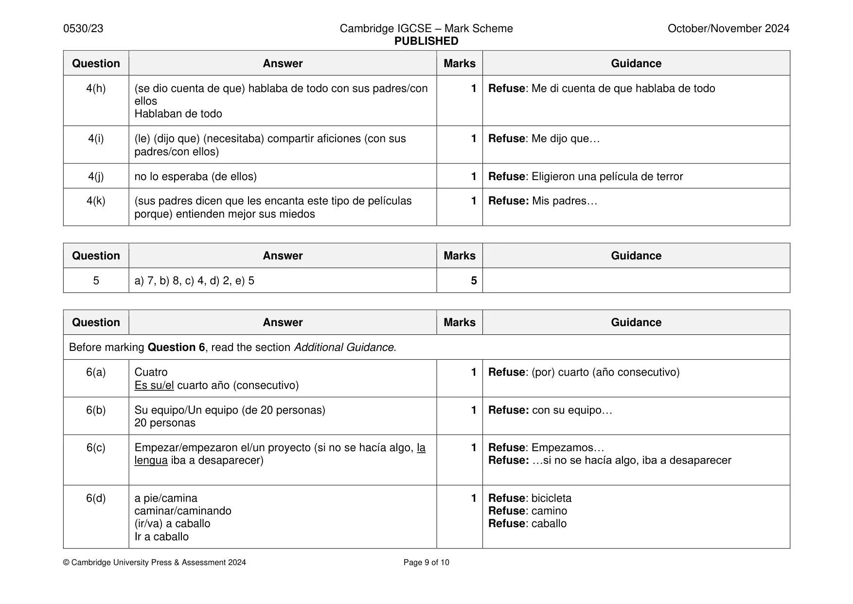 Mark scheme, page 9 of 10