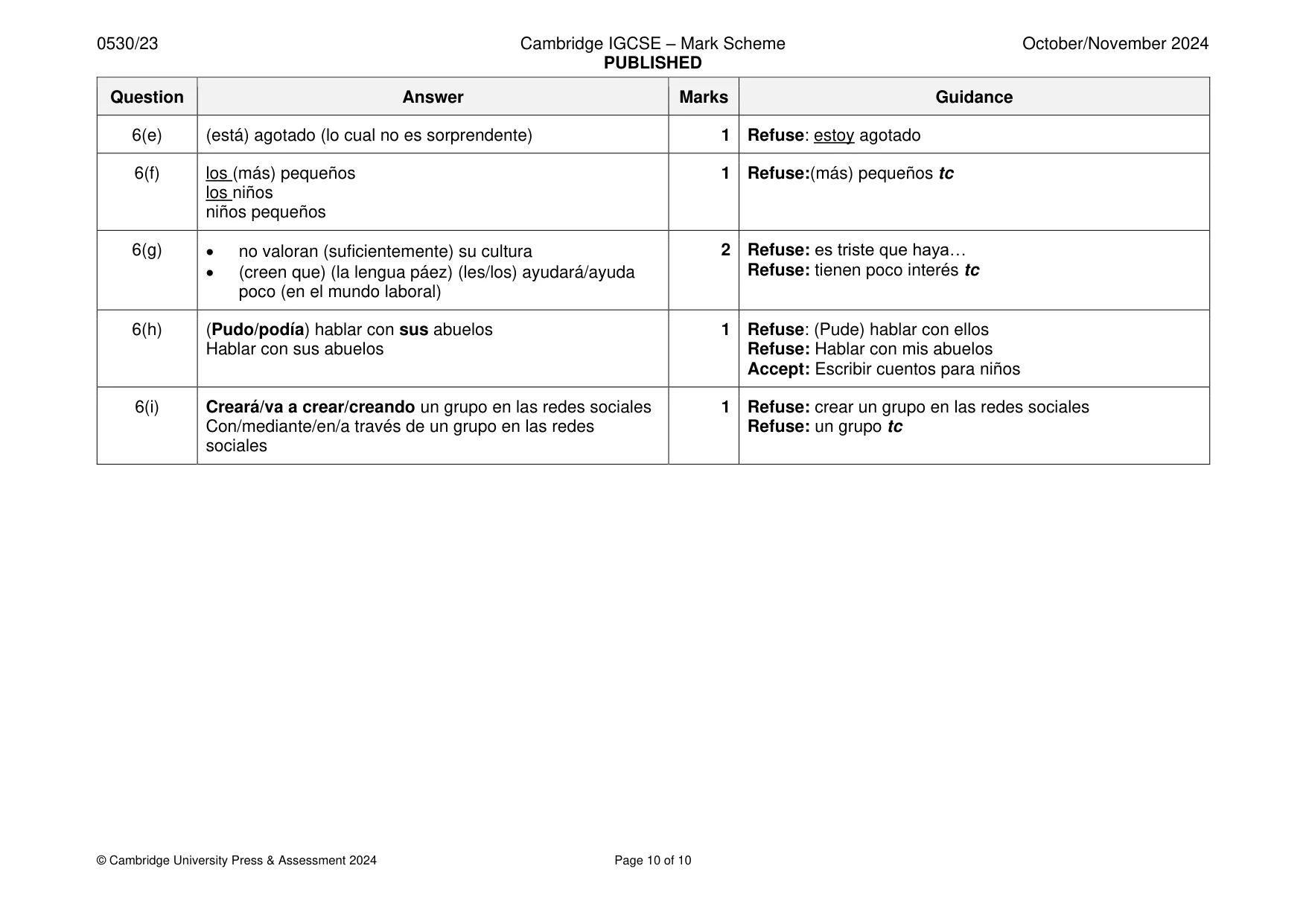 Mark scheme, page 10 of 10