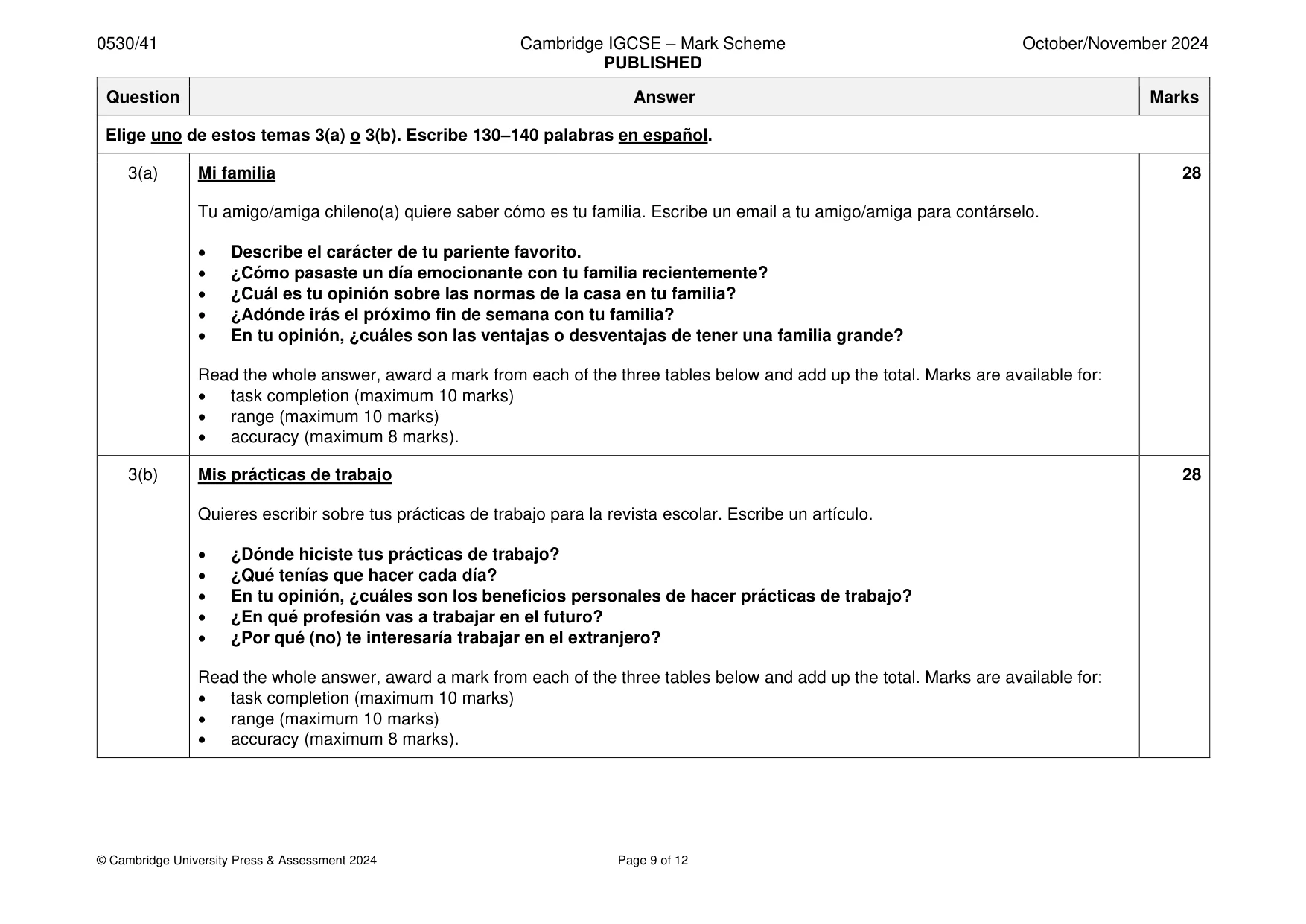 Mark scheme, page 9 of 12