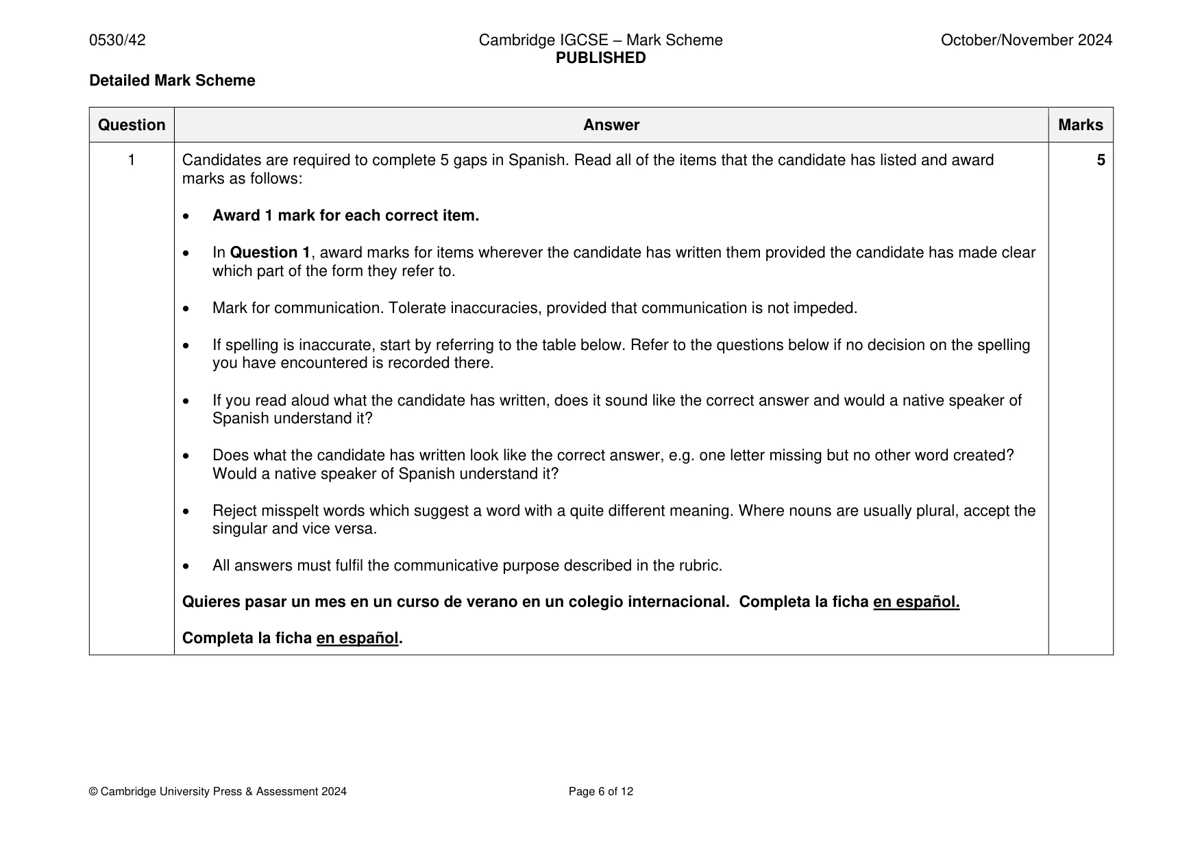 Mark scheme, page 6 of 12