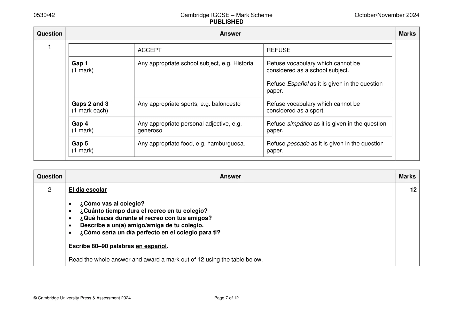 Mark scheme, page 7 of 12