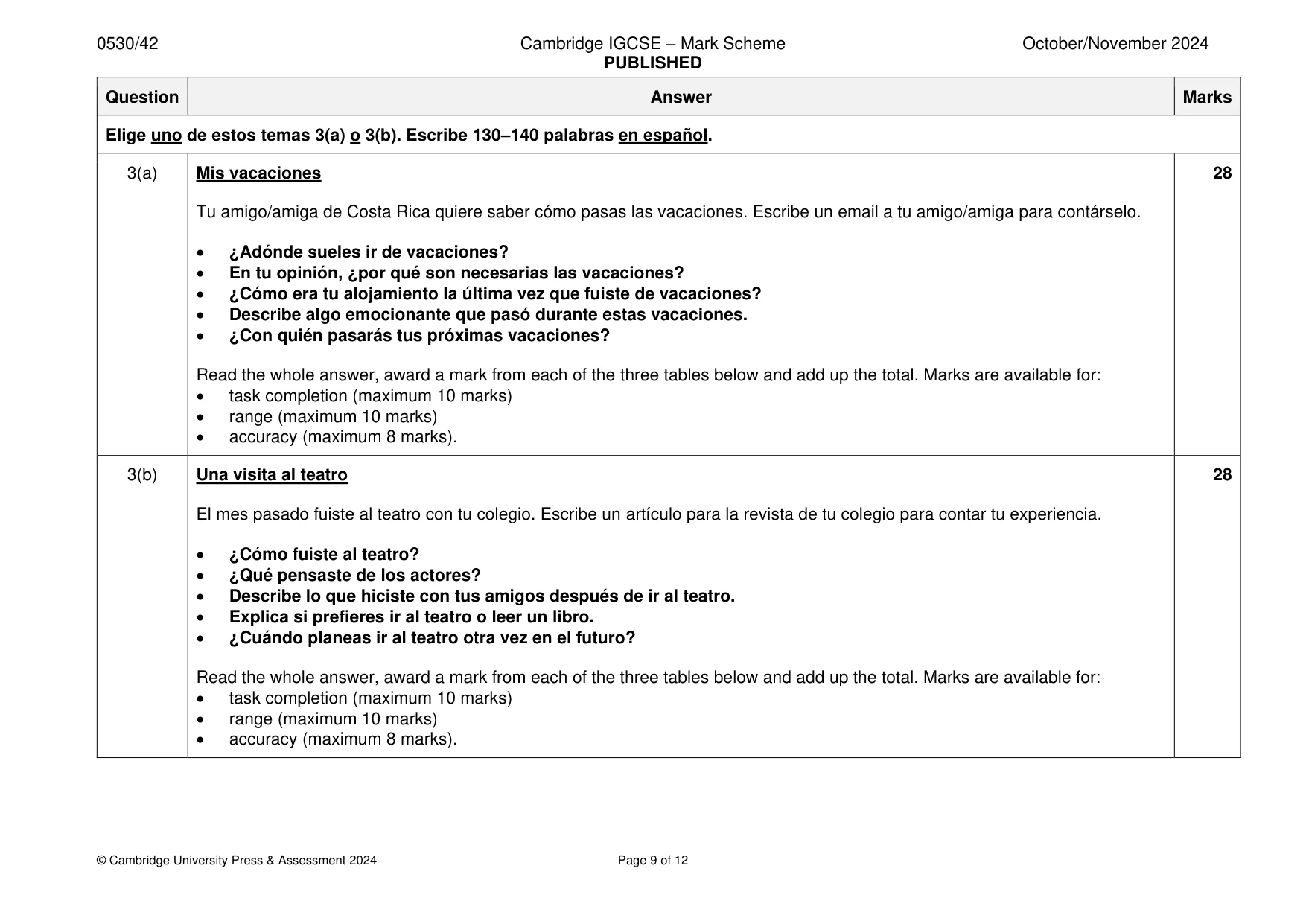 Mark scheme, page 9 of 12