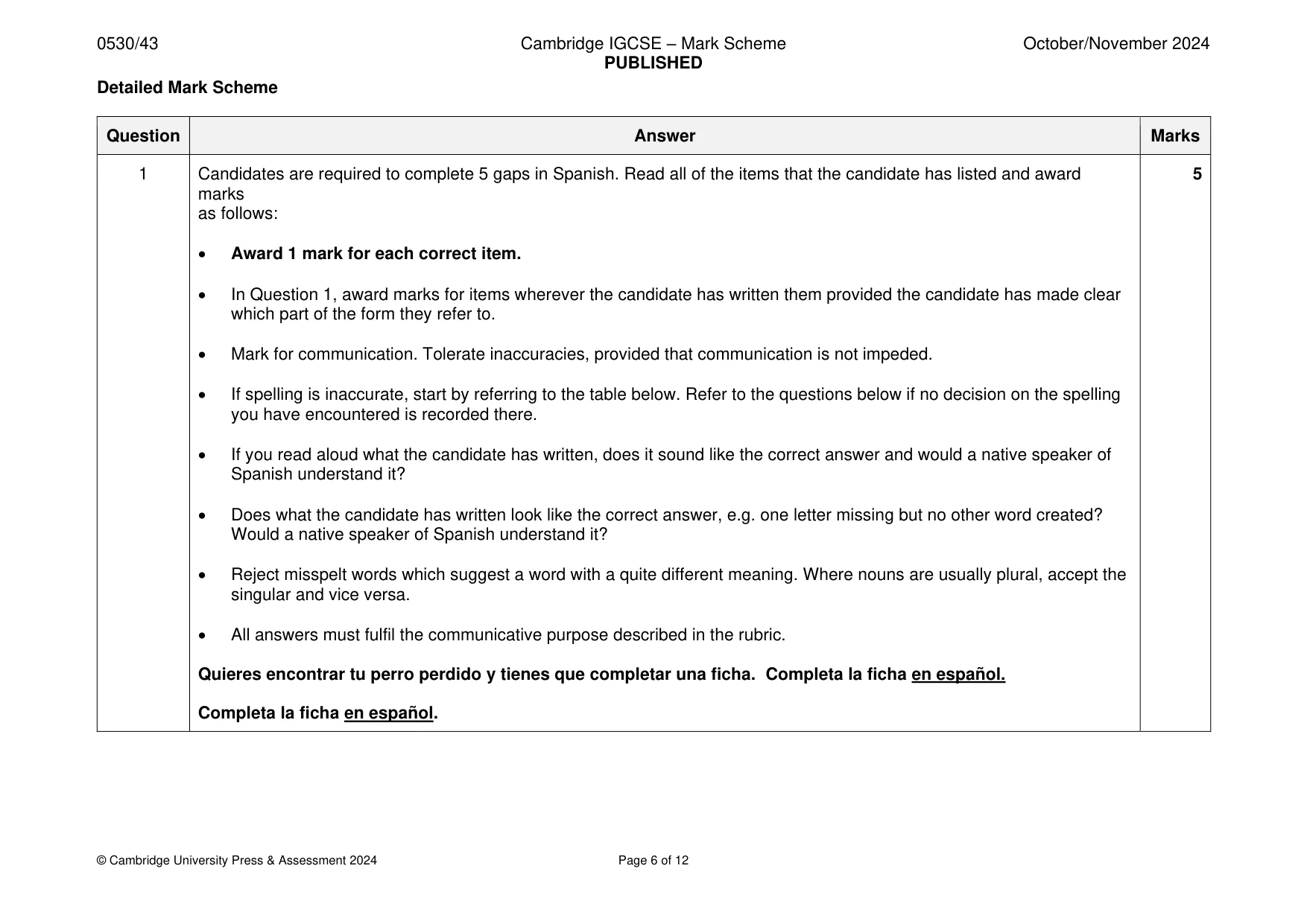 Mark scheme, page 6 of 12