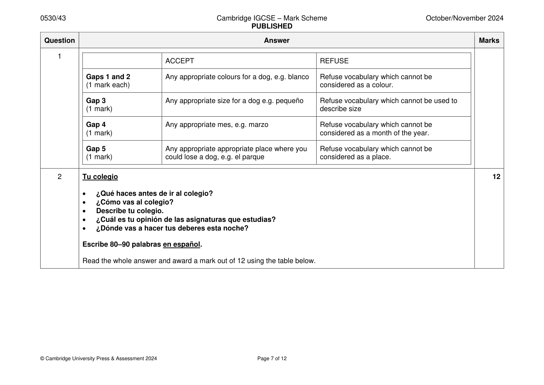 Mark scheme, page 7 of 12