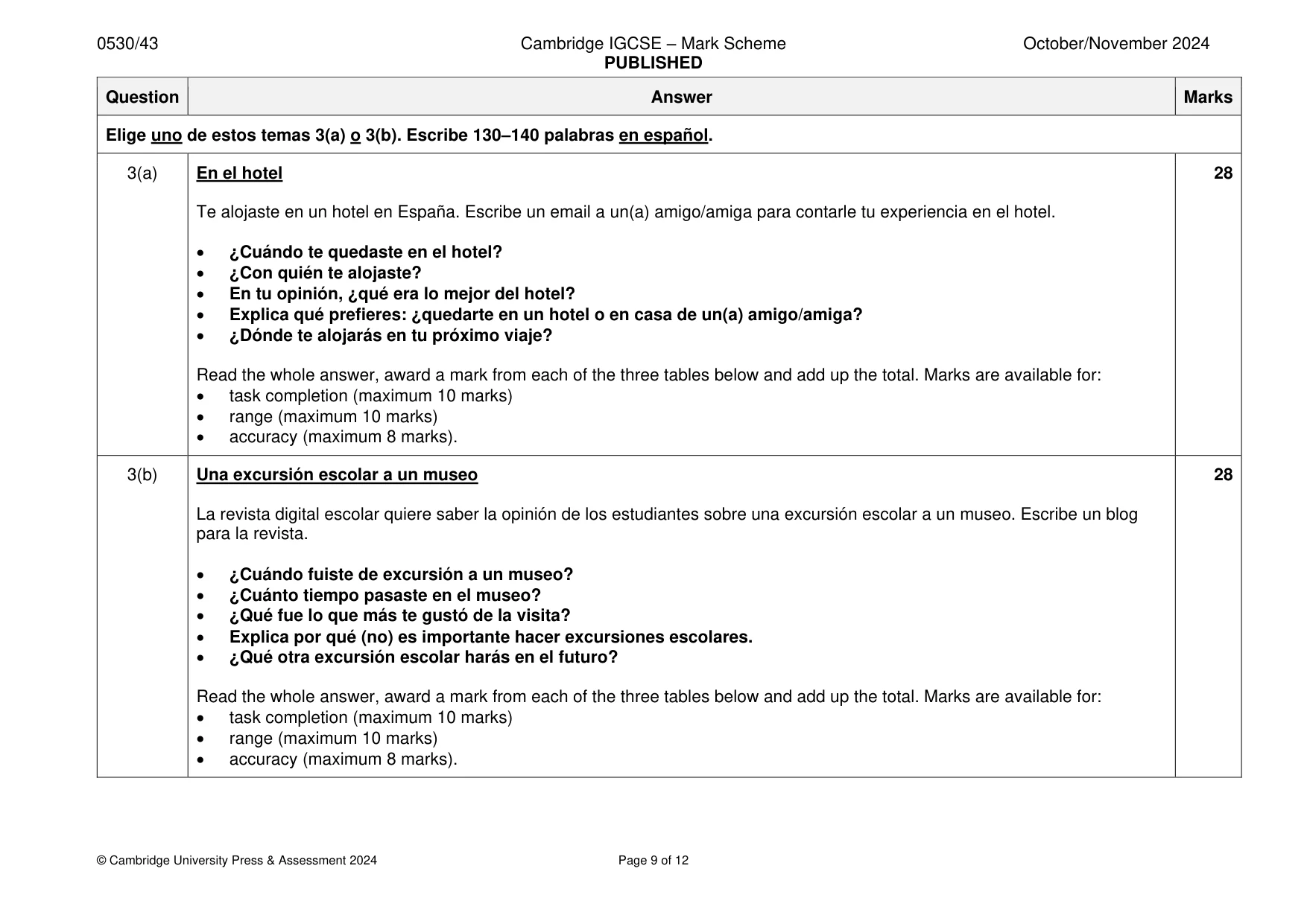 Mark scheme, page 9 of 12