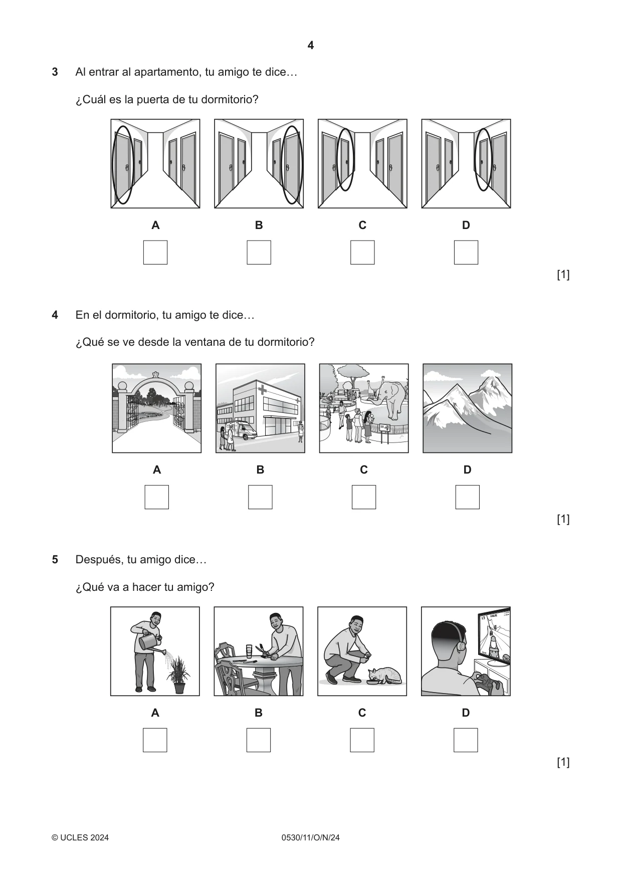 Cambridge IGCSE Spanish - Foreign Language 0530 2024 Oct/Nov Paper 1 · Variant 1 question paper, page 4 of 16