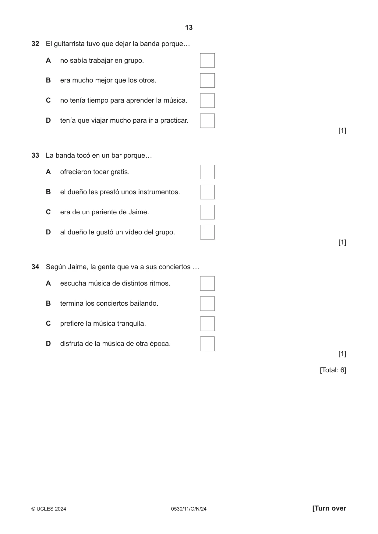 Cambridge IGCSE Spanish - Foreign Language 0530 2024 Oct/Nov Paper 1 · Variant 1 question paper, page 13 of 16